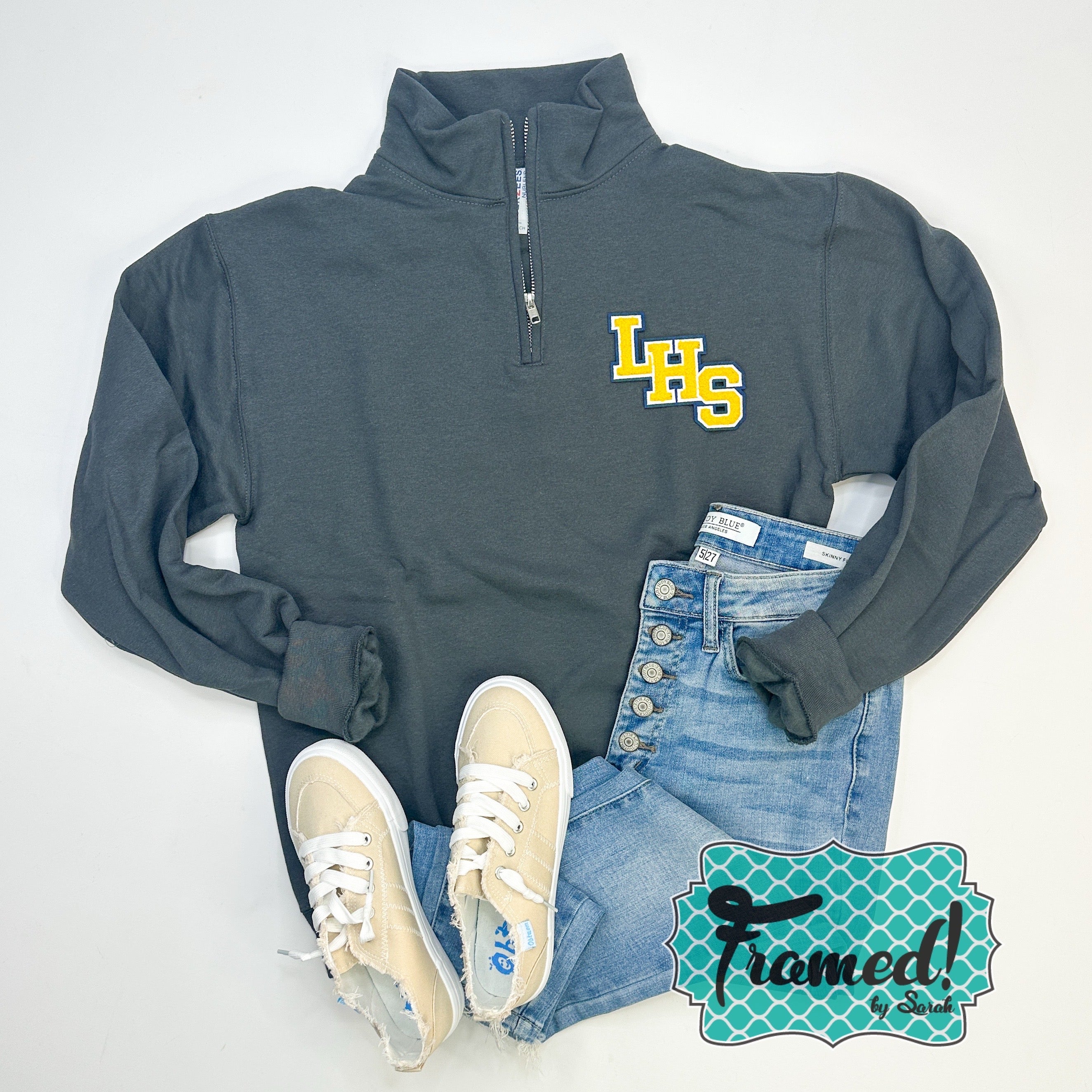 Charcoal Quarter Zip Pullover with School Patch