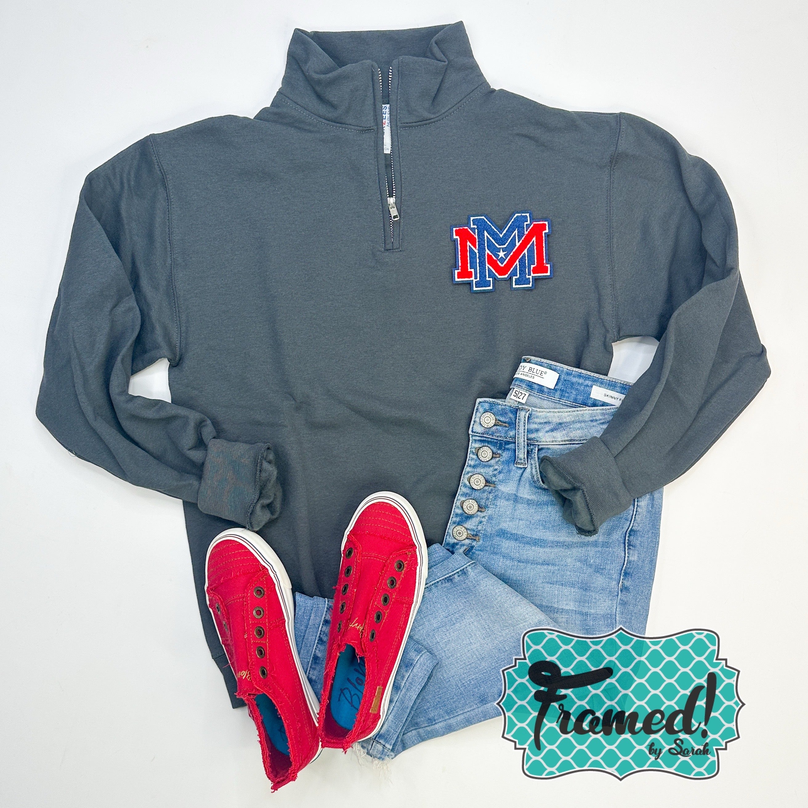 Charcoal Quarter Zip Pullover with School Patch