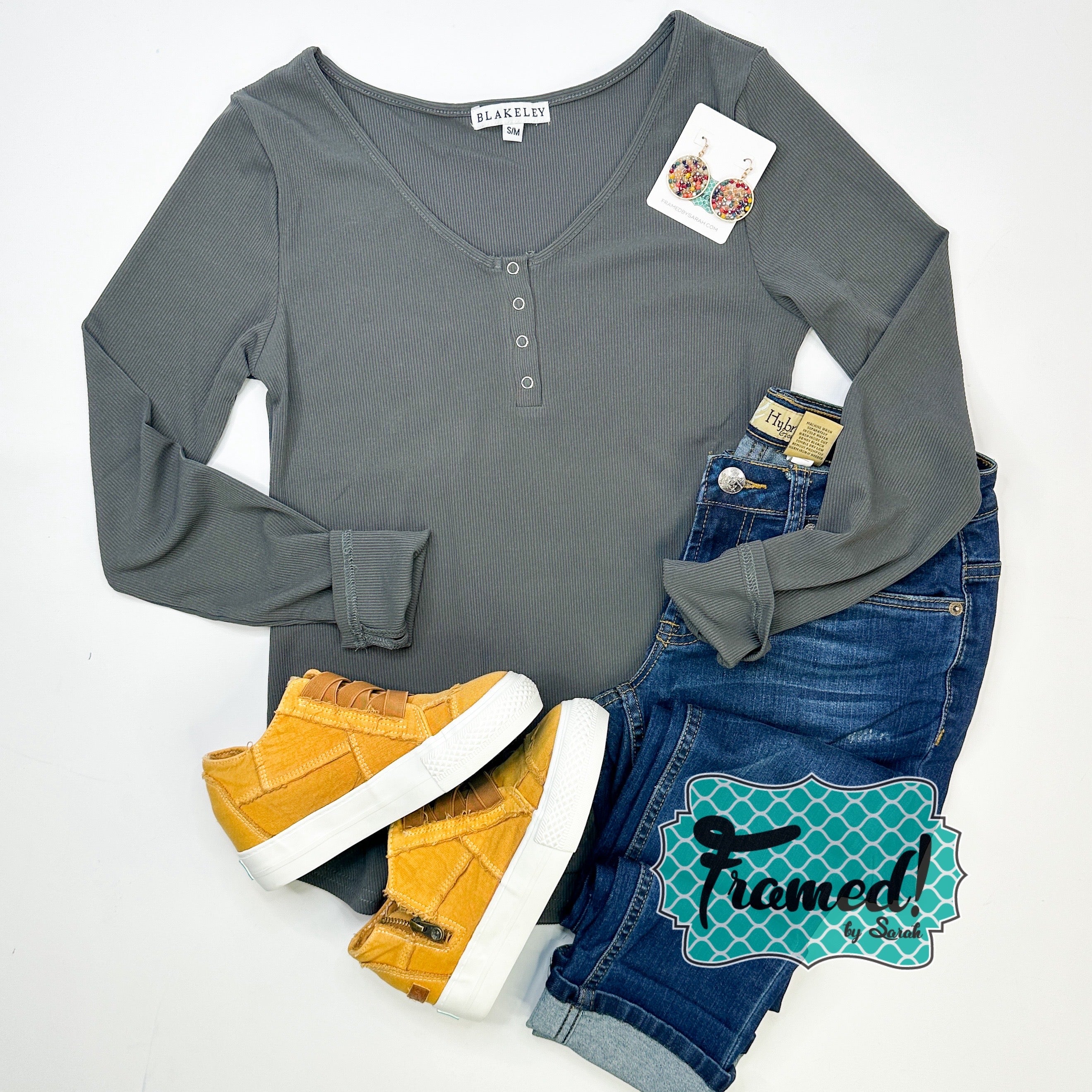 Charcoal Snap Henley Top