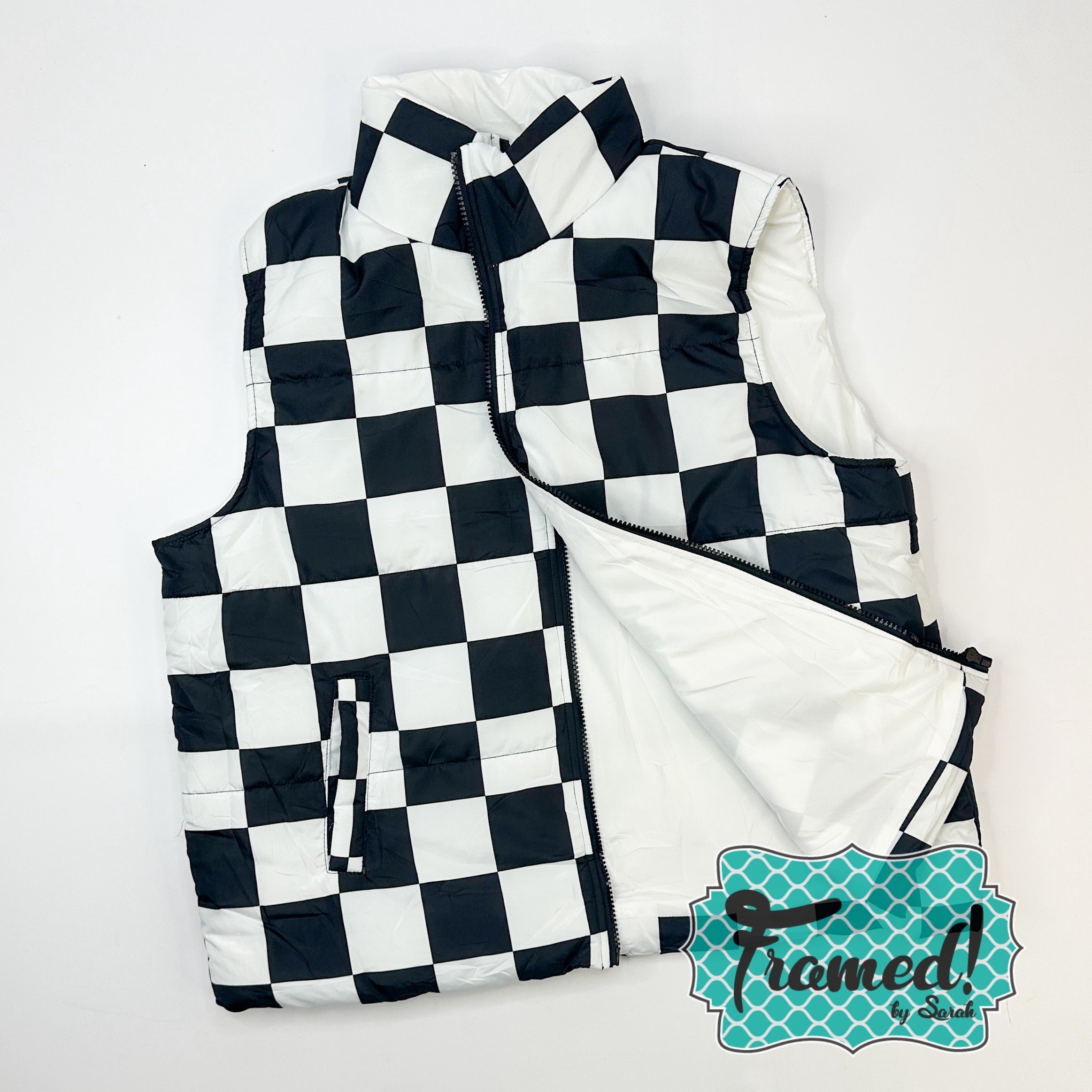 Checkered Zip-Up Puffer Vest