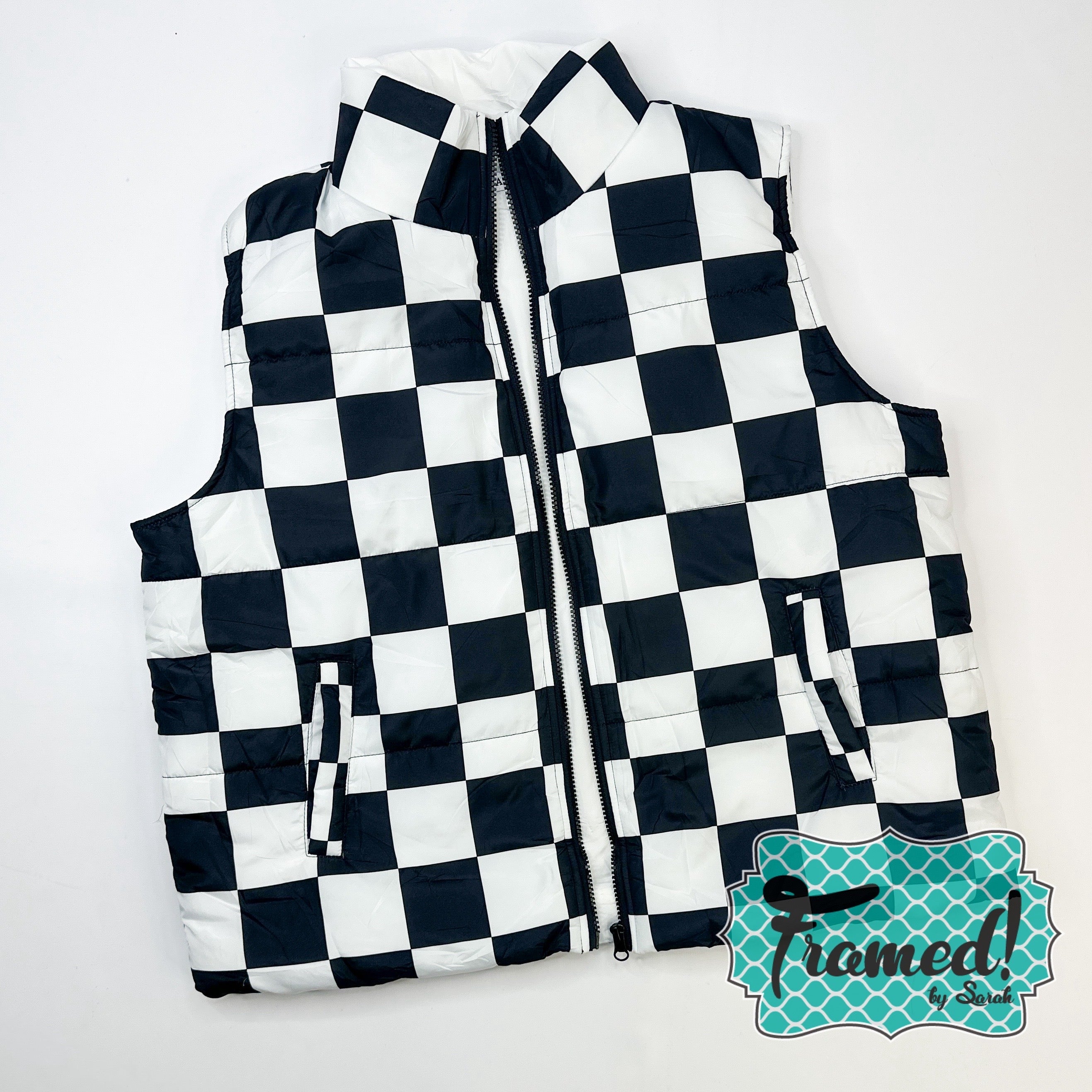 Checkered Zip-Up Puffer Vest