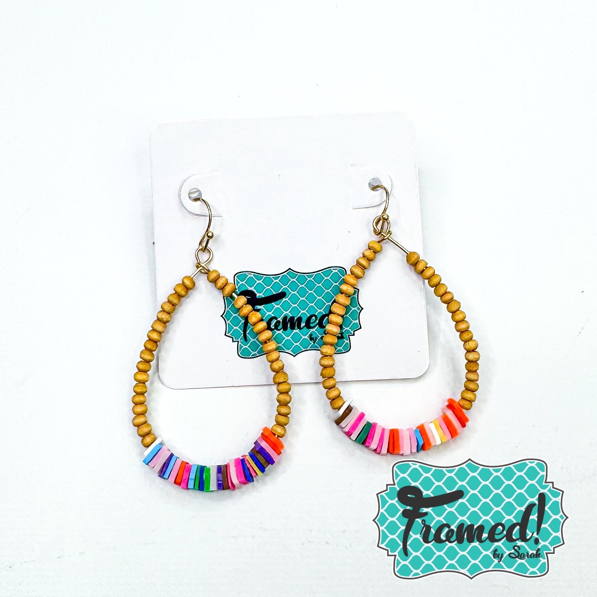 Colorful Square Beads & Wooden Earrings