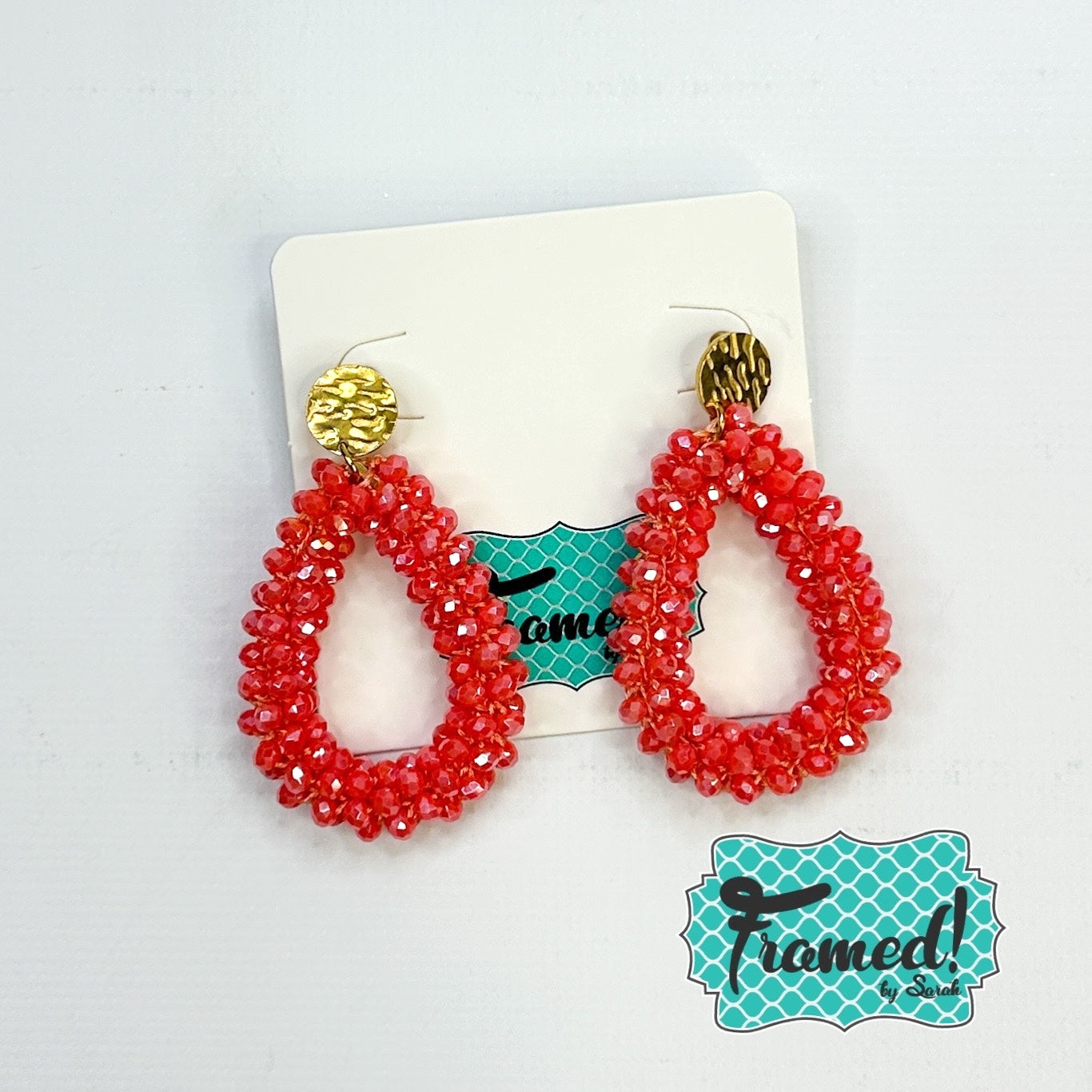 Coral Beaded Teardrop Earrings
