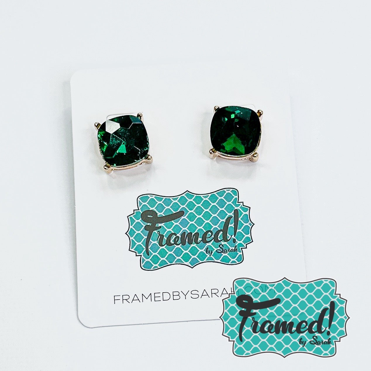 Dark Green Jewel Stud Earrings