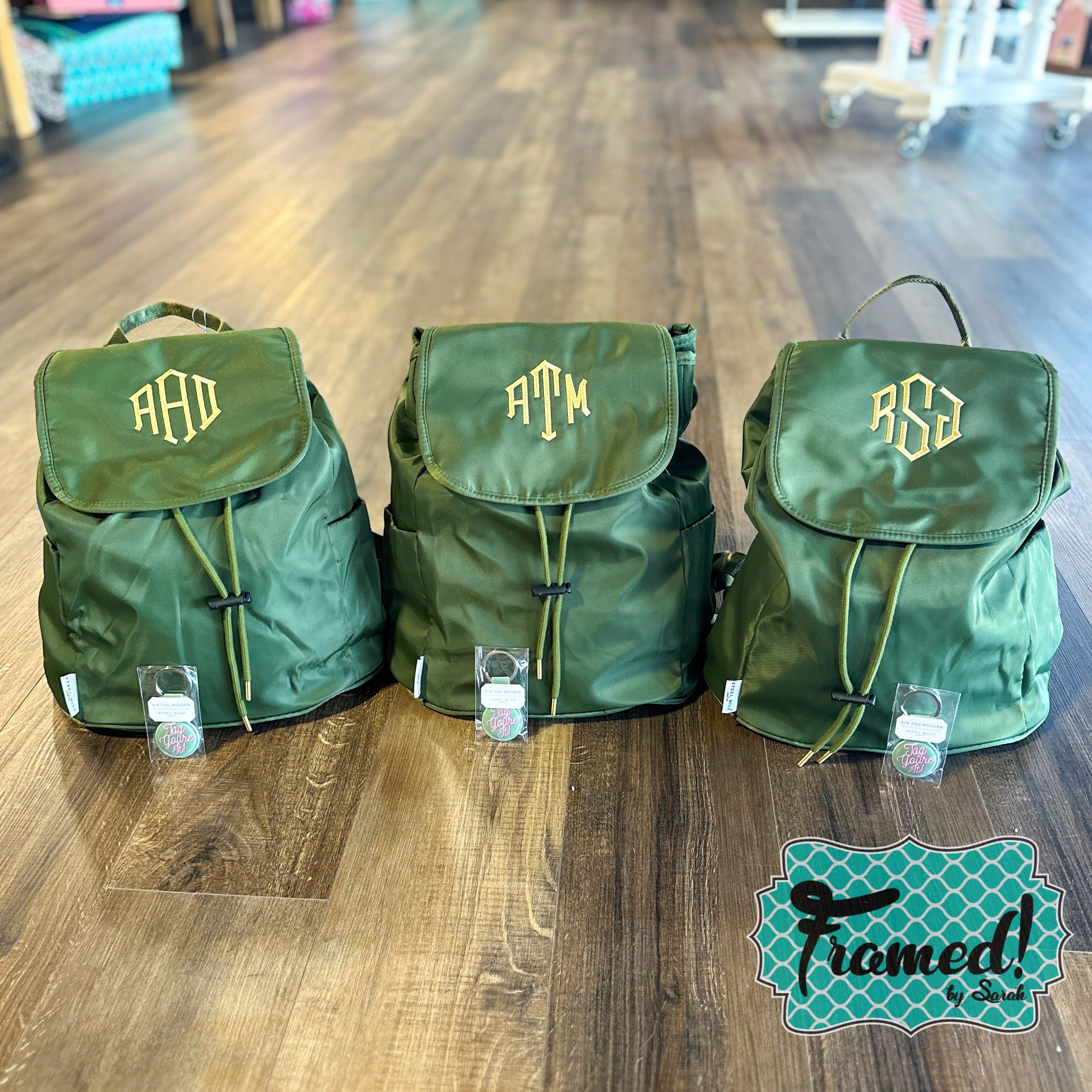 Olive Green Monogrammed Backpack