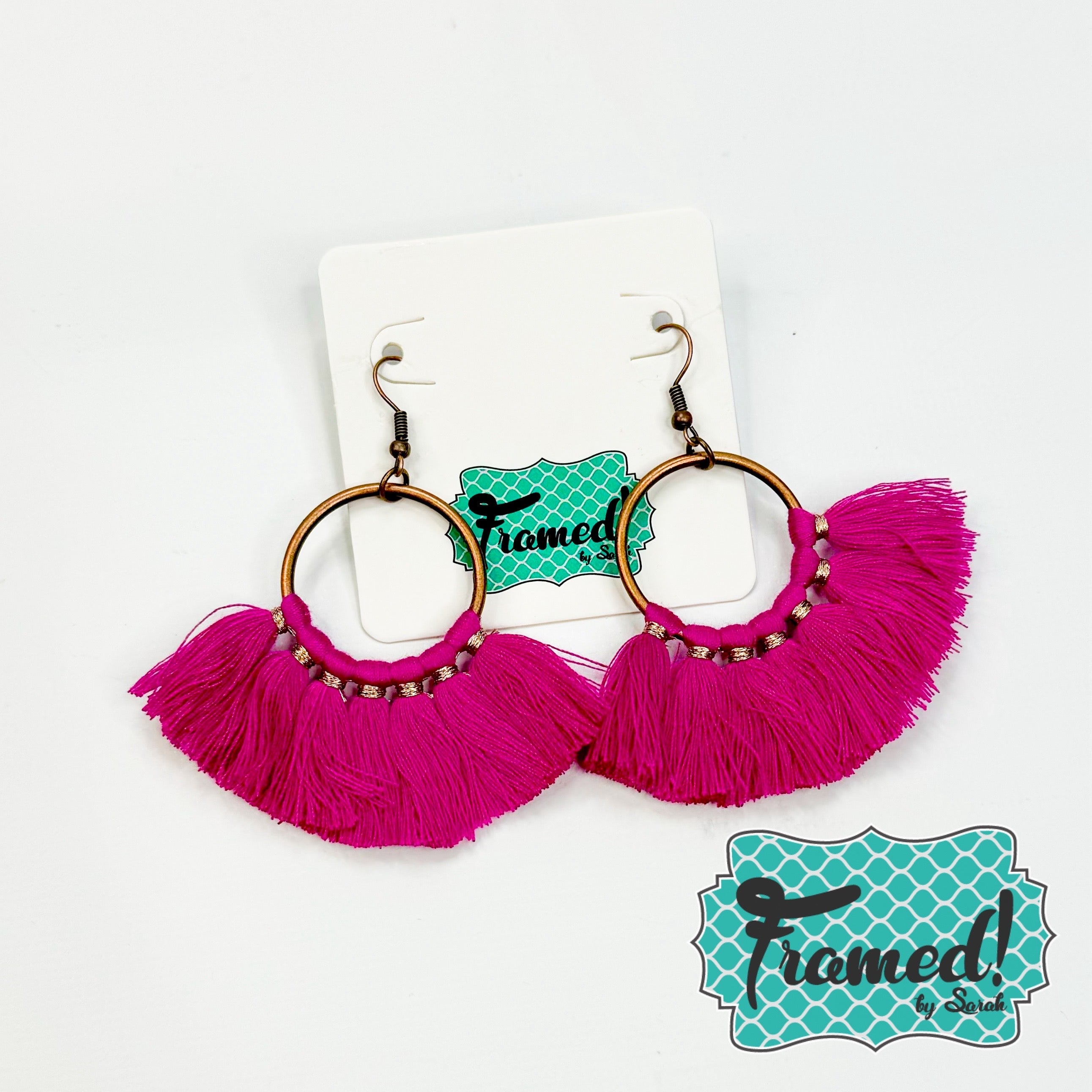 Fuchsia Fringe Hoop Earrings
