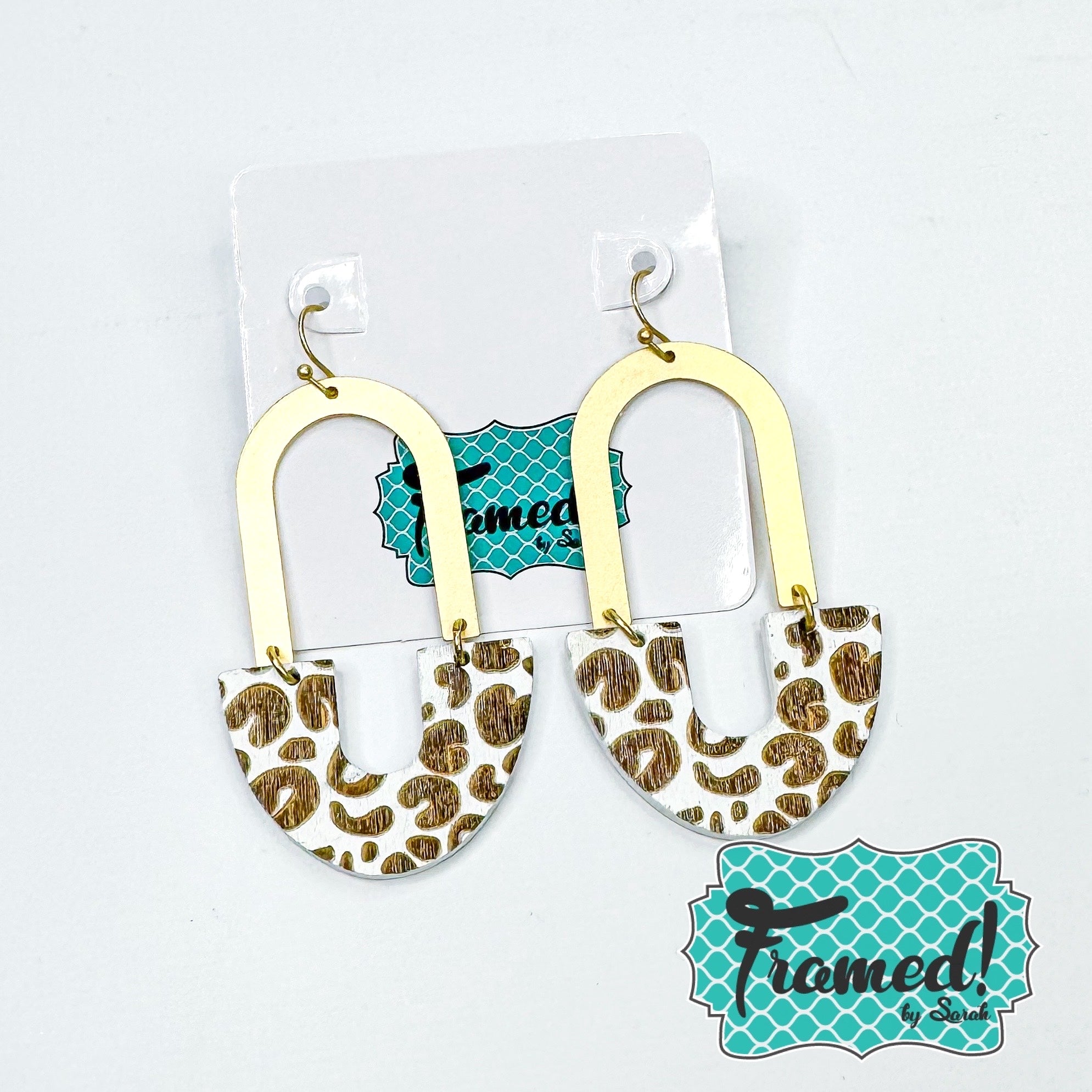 Gold & White Leopard Print Tag Earrings