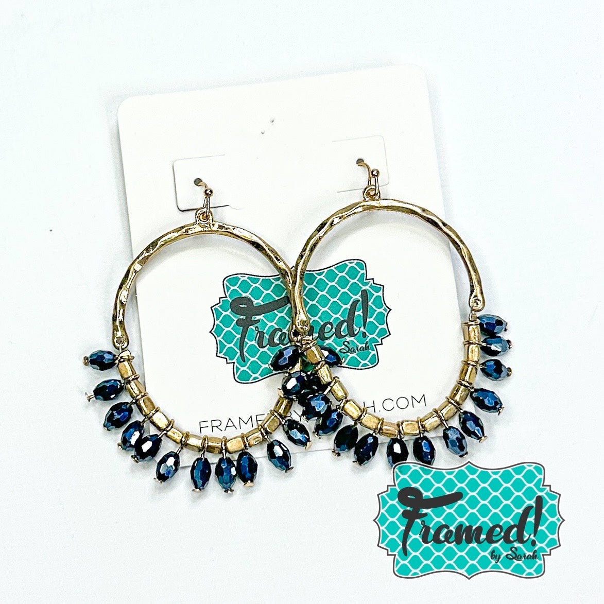 Gold and Navy Beaded Earrings