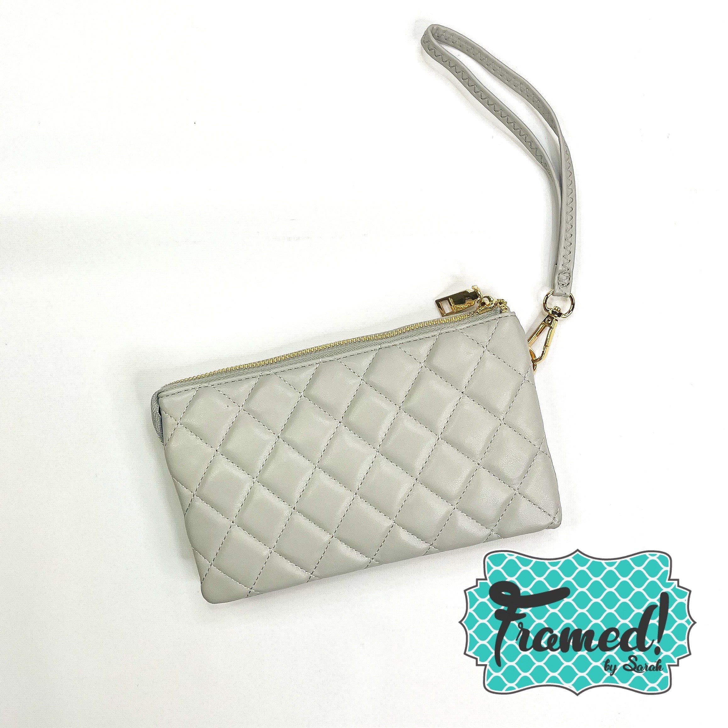 Gray Quilted Monogrammed Compartment Crossbody