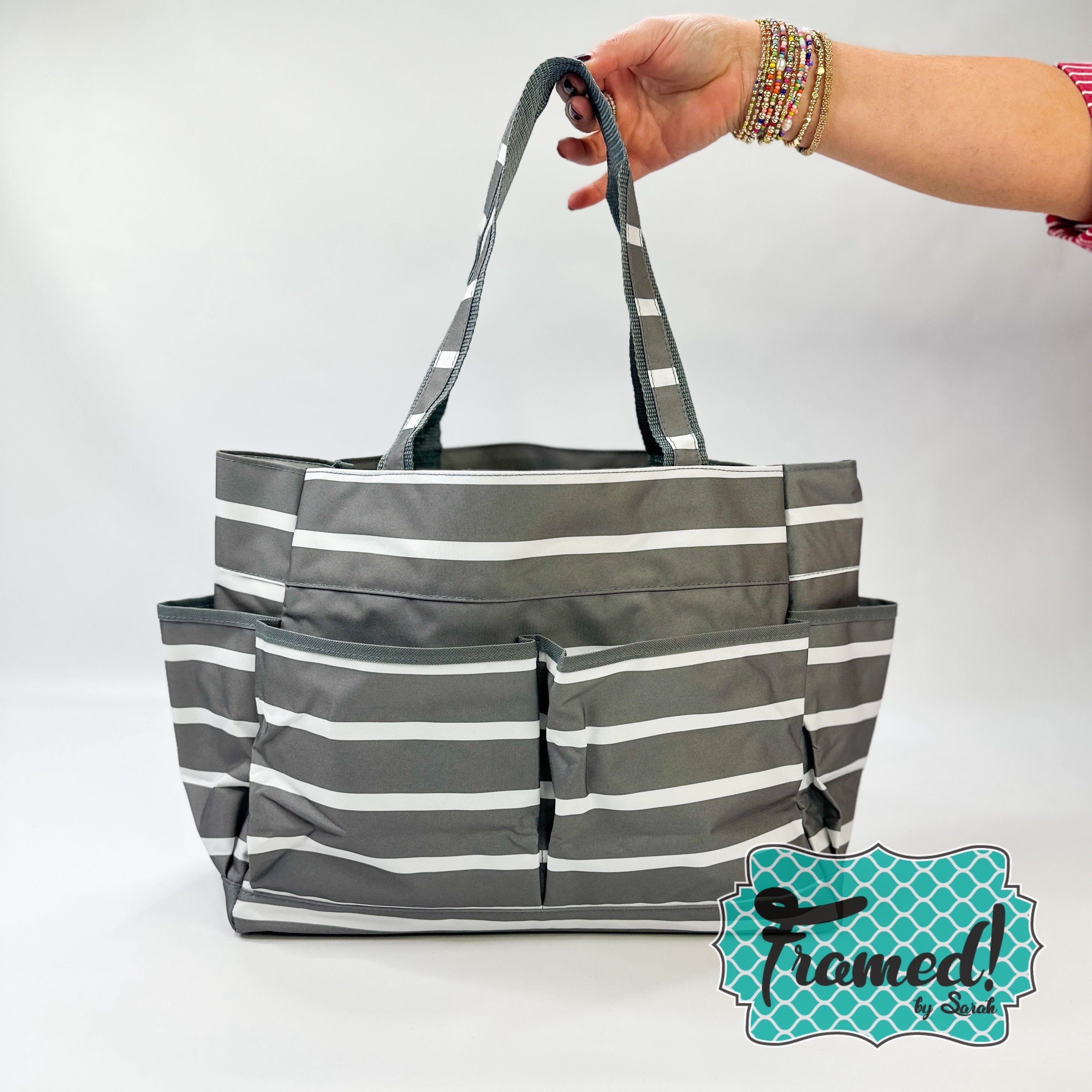 Gray Striped Carry All Bag