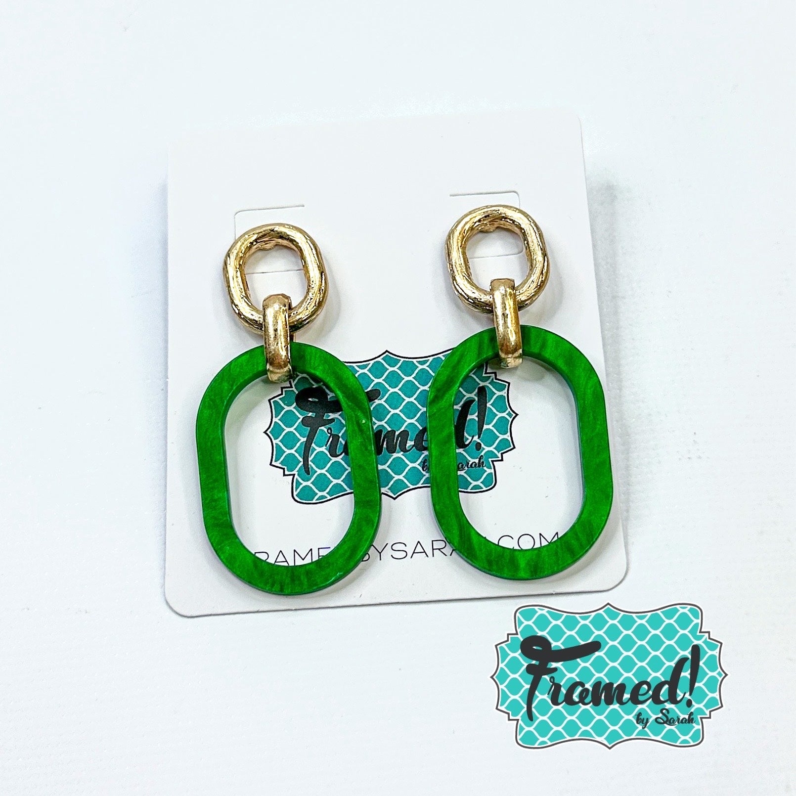 Green Acrylic Link Earrings