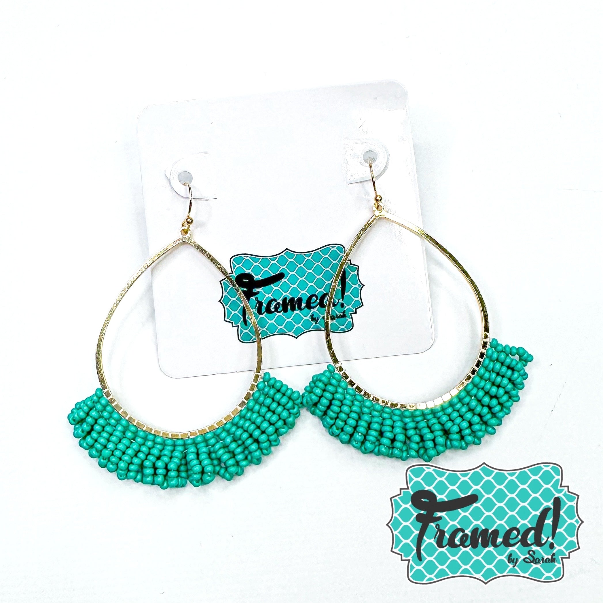 Green Beaded Fringe Earrings