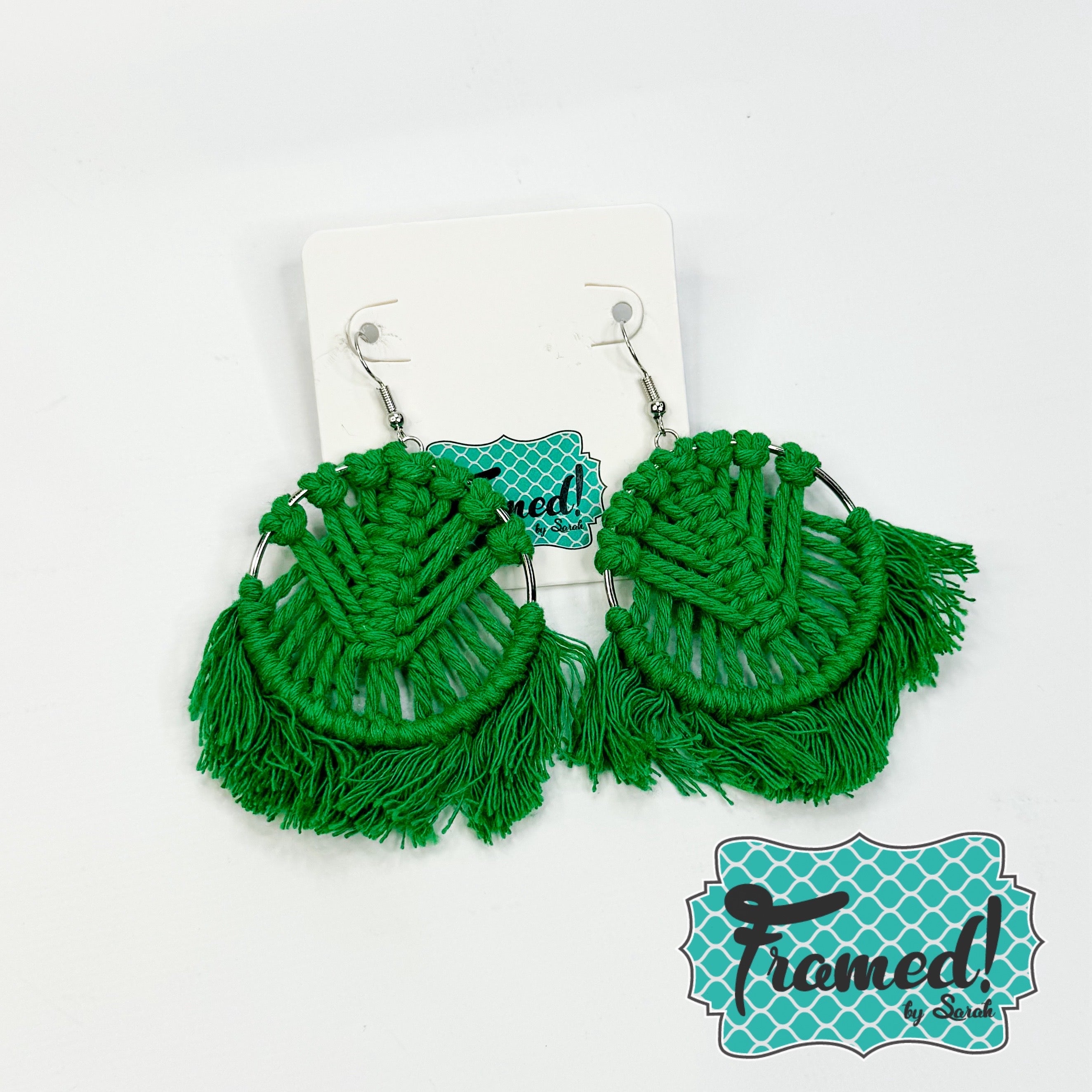 Green Boho Fringe Earrings