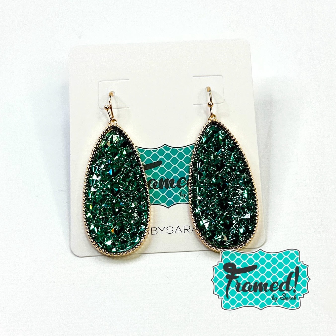 Green Glitter Teardrop Earrings