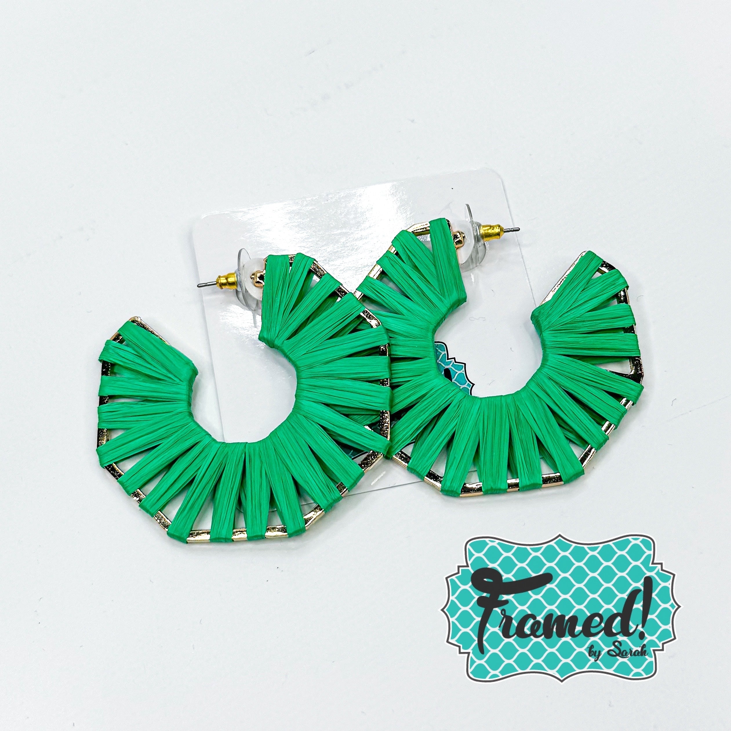 Green Raffia Hoop Earrings