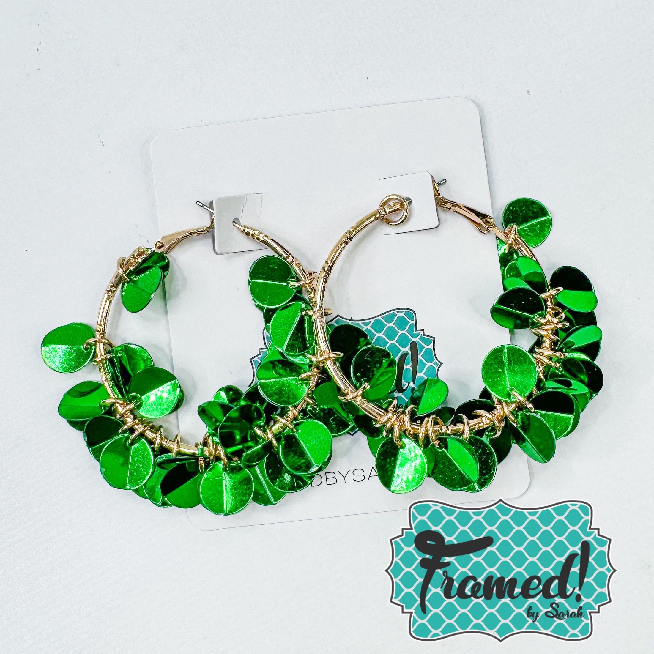 Green Sequin Tassel Hoop Earrings