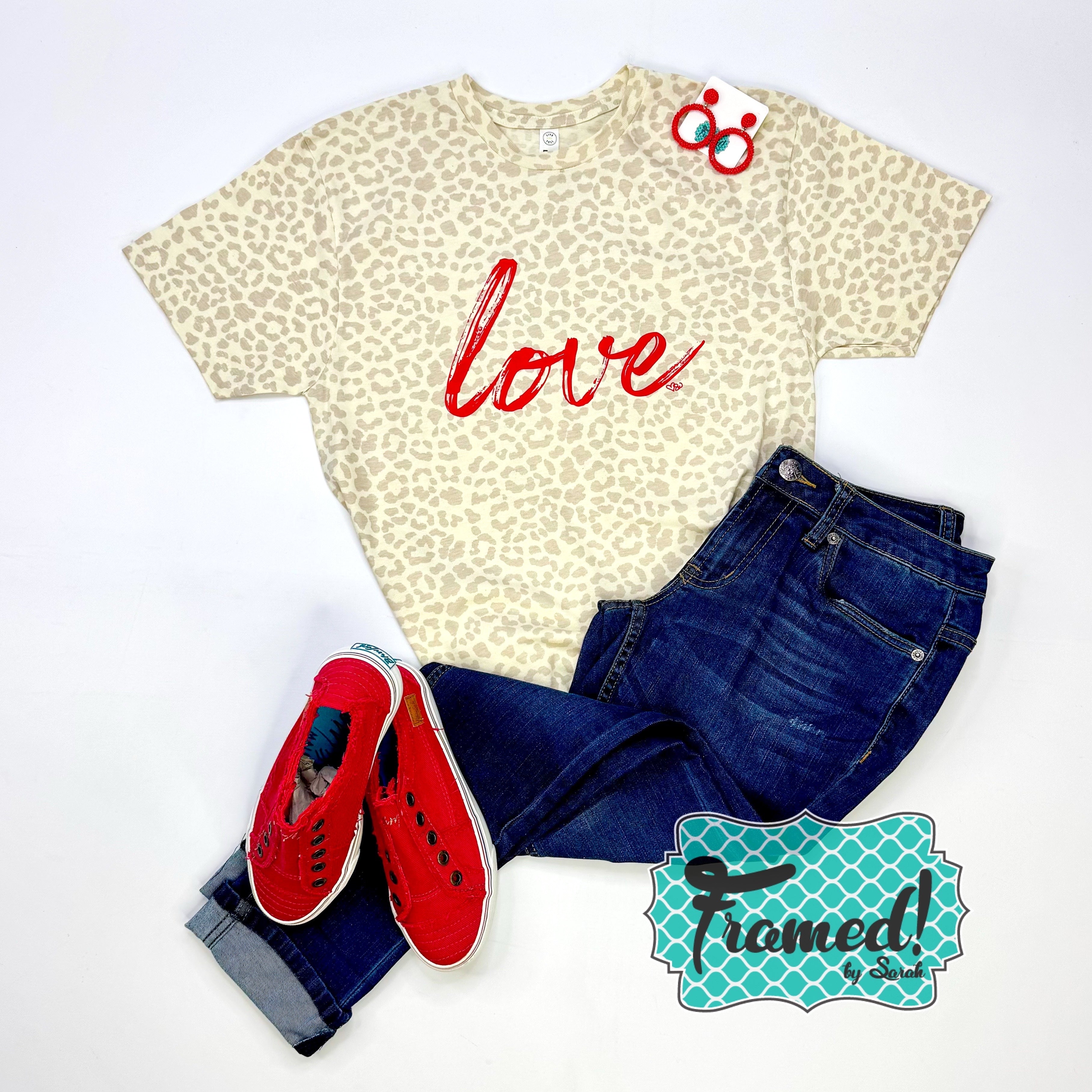 Natural Leopard "Love" Graphic Tee (Sm, XL, 2X & 3X only)
