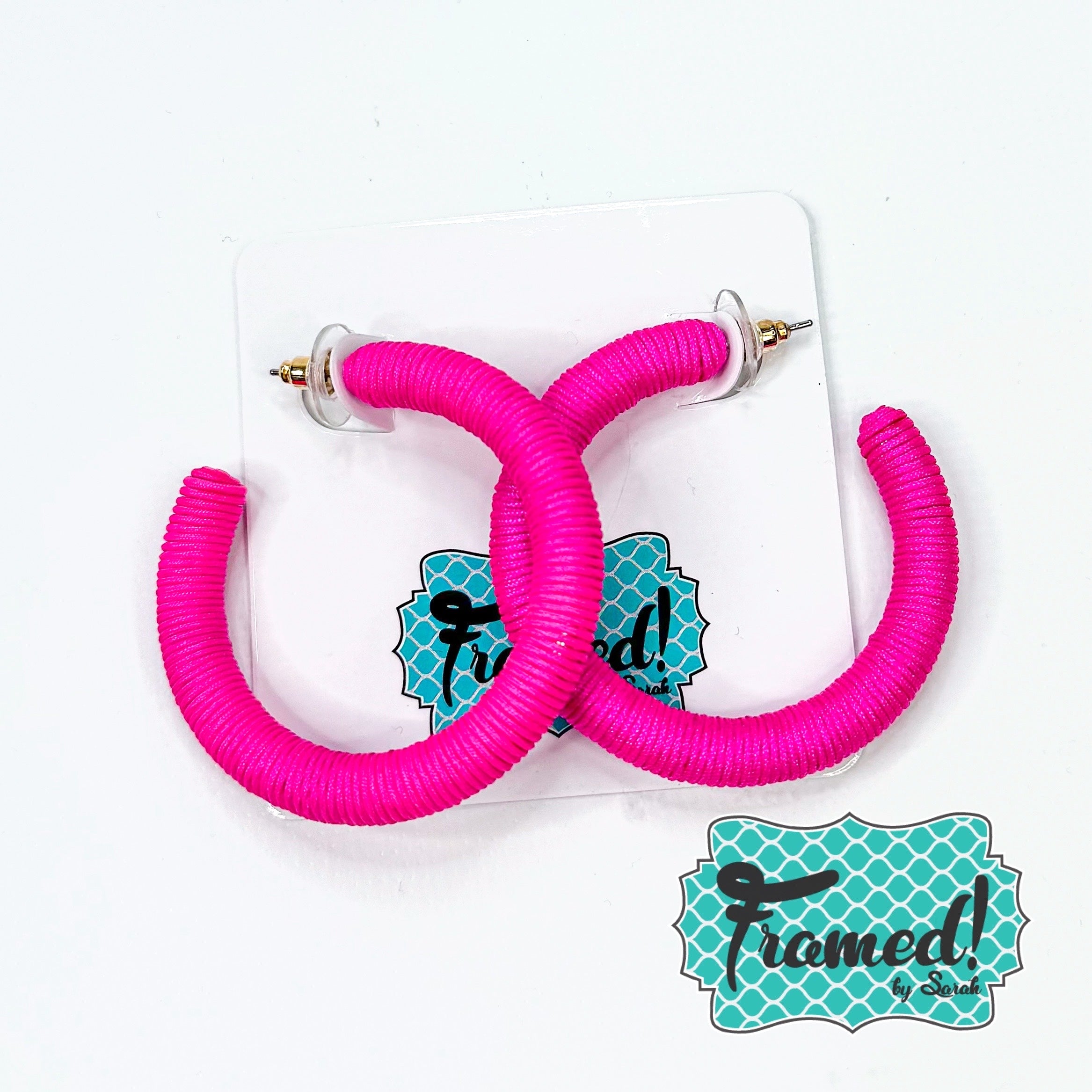 Hot Pink Wrapped Hoop Earrings