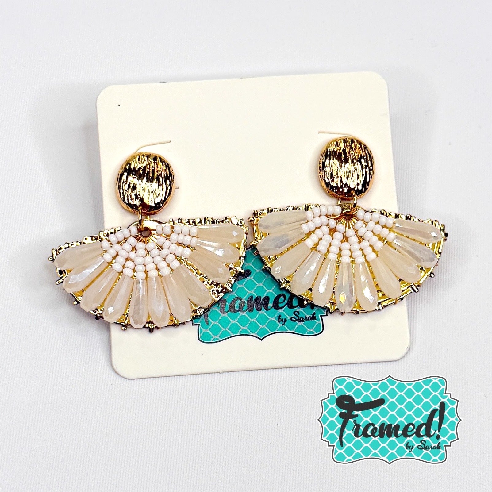 Ivory & Gold Beaded Fan Earrings