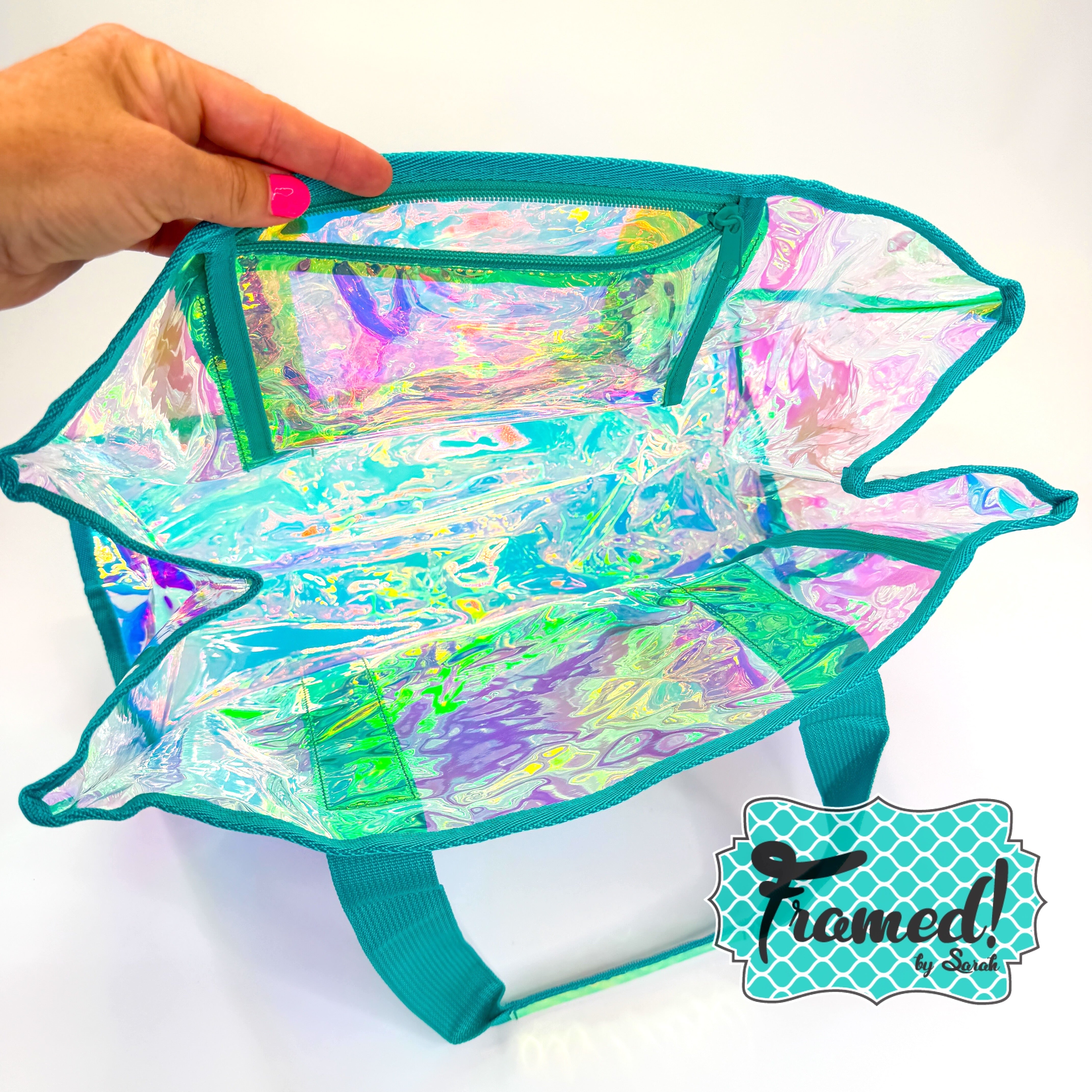 Turquoise & Clear Iridescent Beach Tote