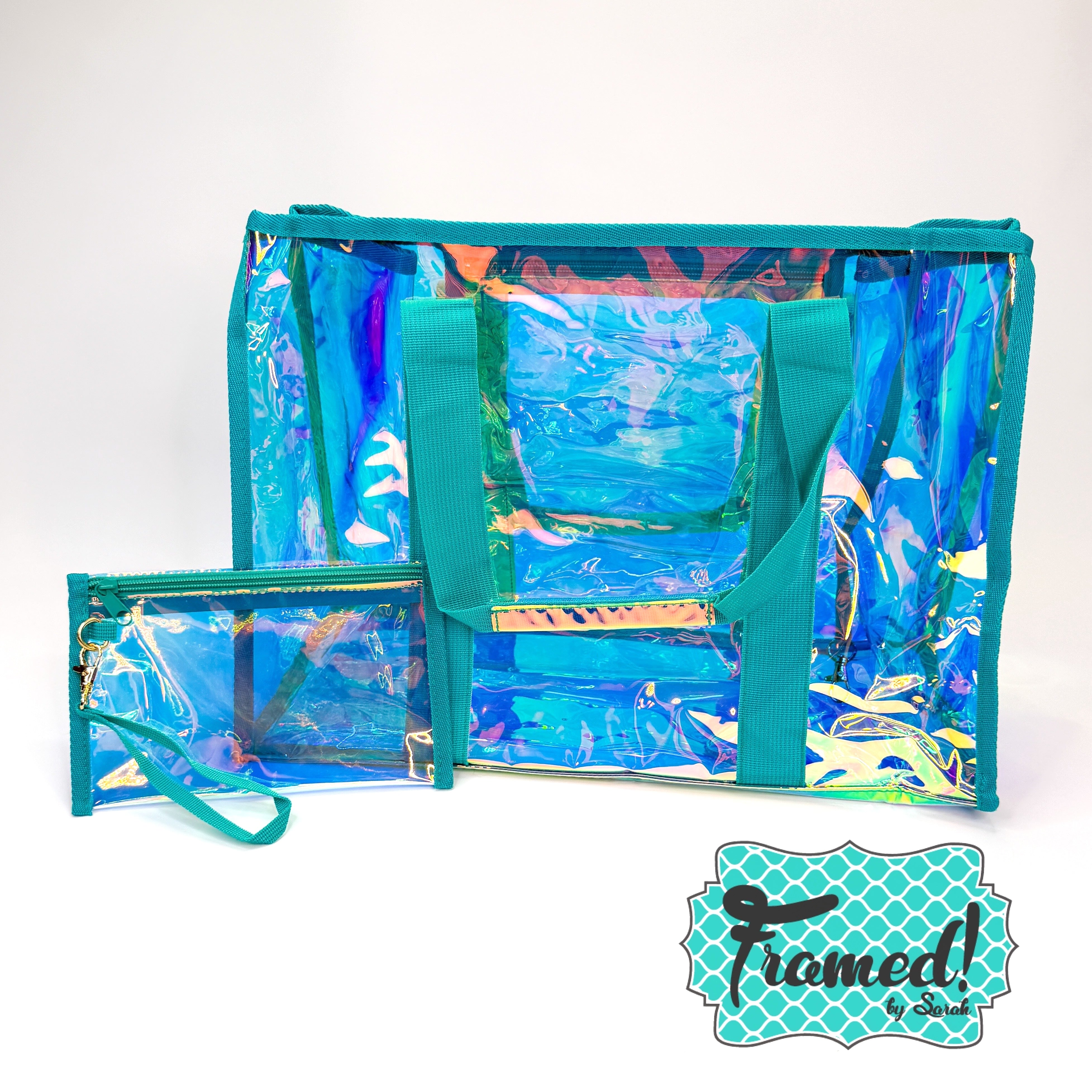 Turquoise & Clear Iridescent Beach Tote