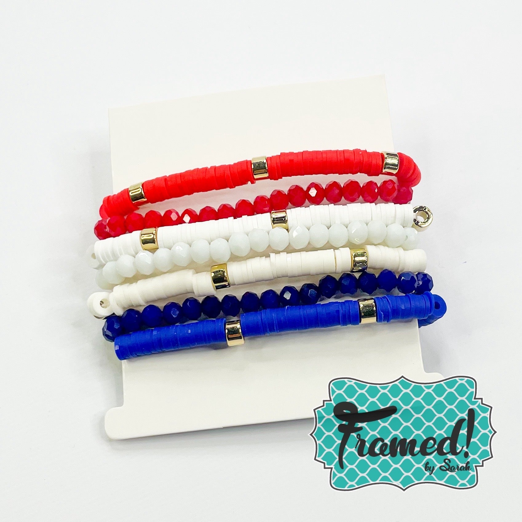 Red White & Blue Beaded Bracelet Stack