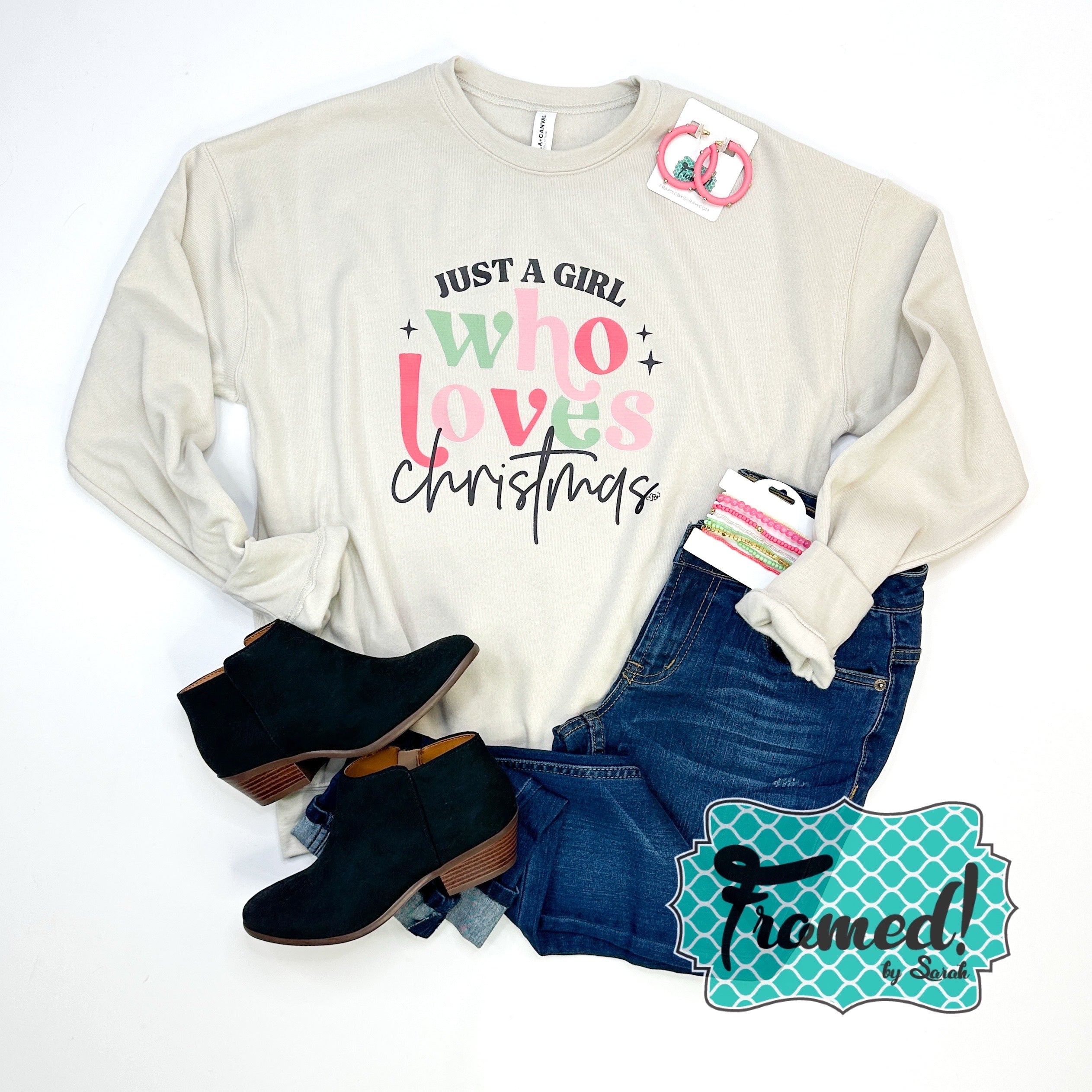 'Just a Girl who Loves Christmas' Sponge Fleece Sweatshirt
