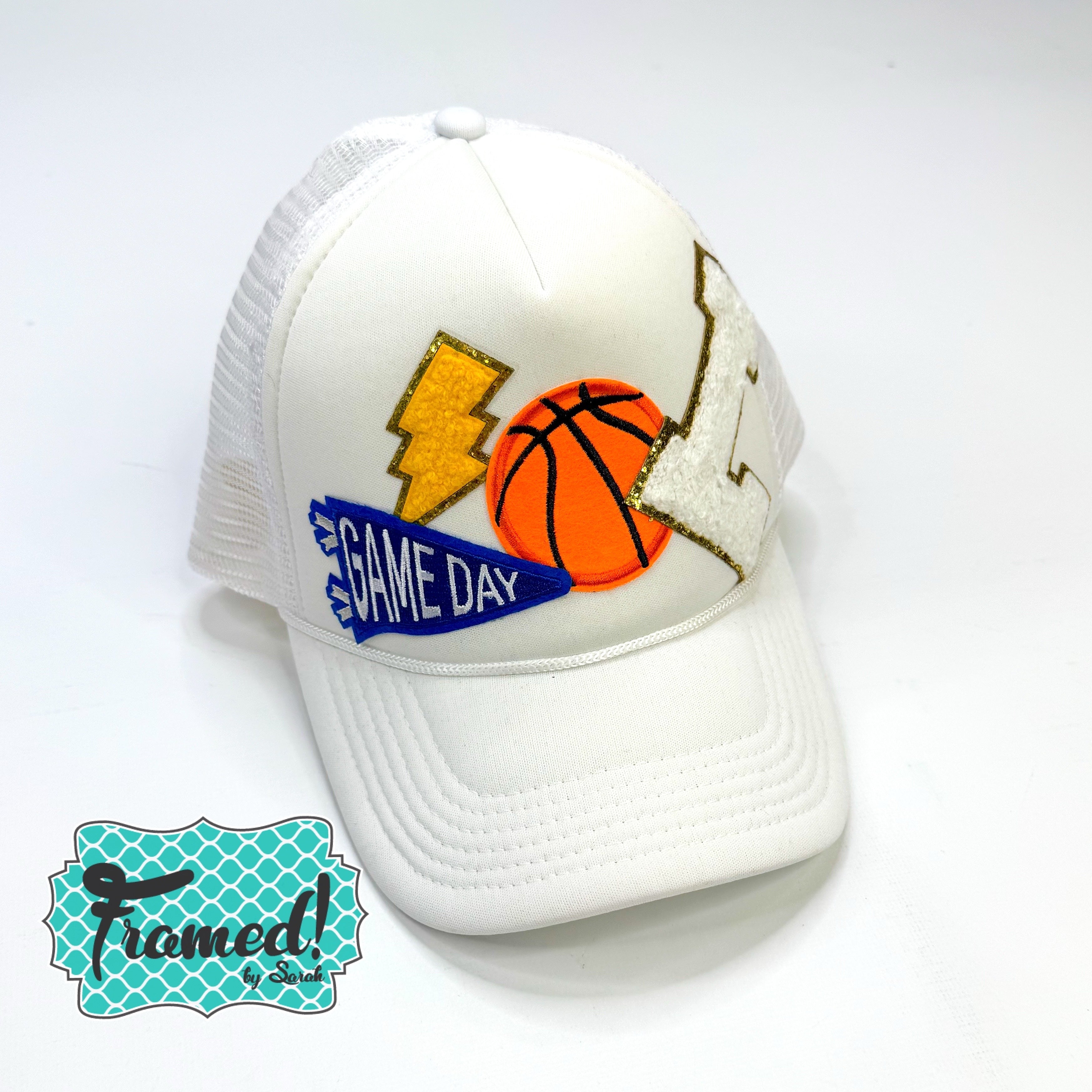 Letter L + Basketball + Game Day White Trucker Hat