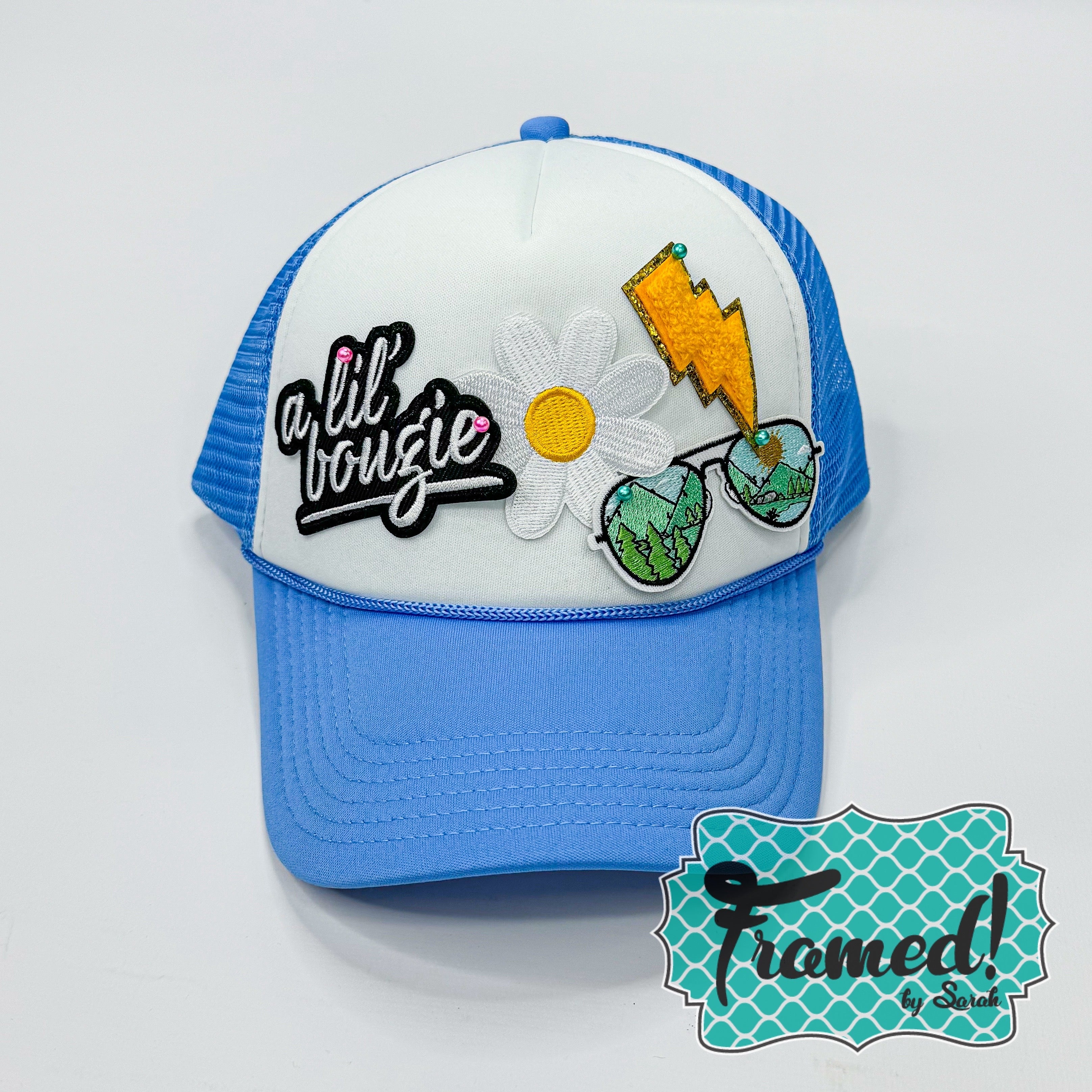 Light Blue Custom Patch Trucker Hat