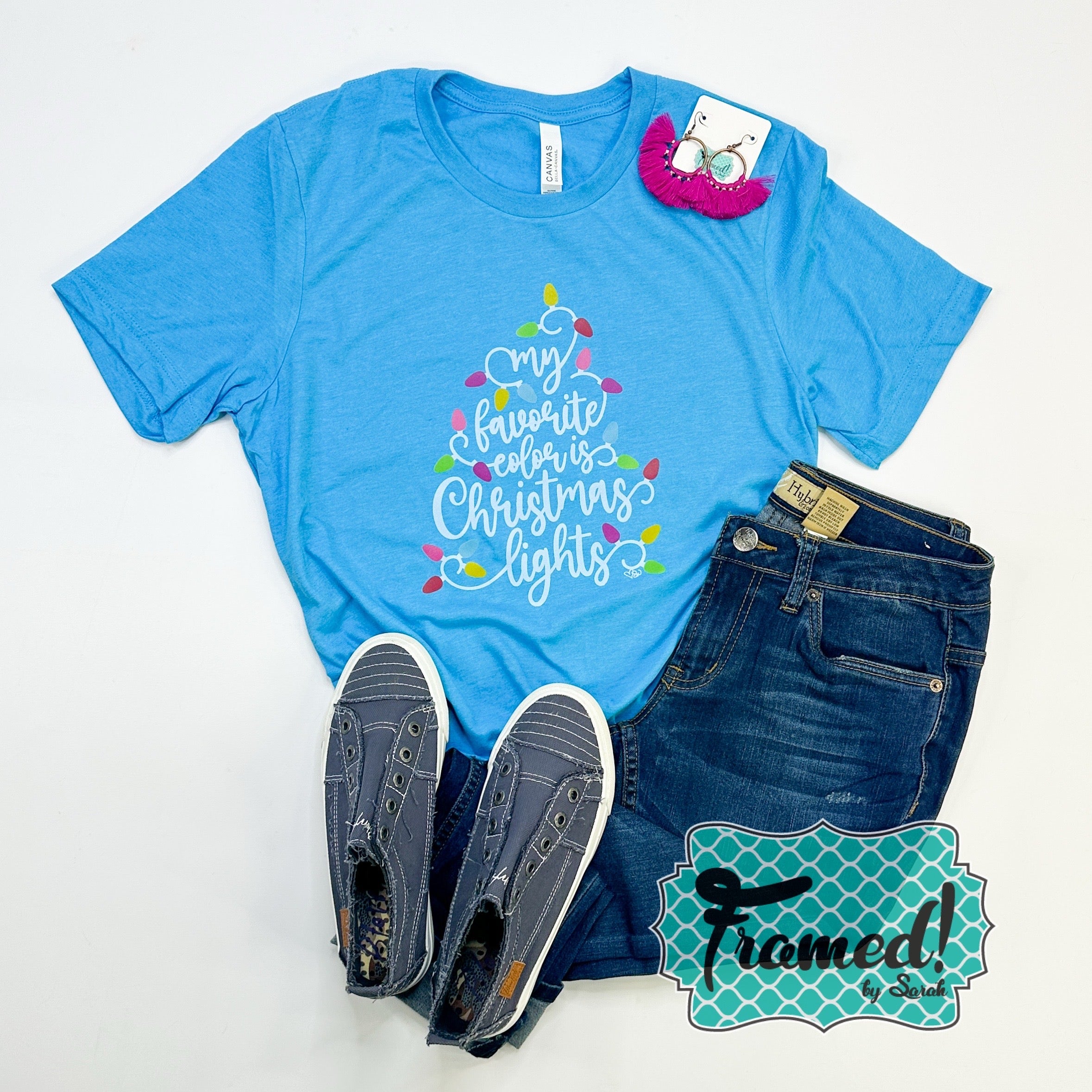 Light Blue 'My Favorite Color is Christmas Lights' Graphic Tee (Sm, XL & 2X only)