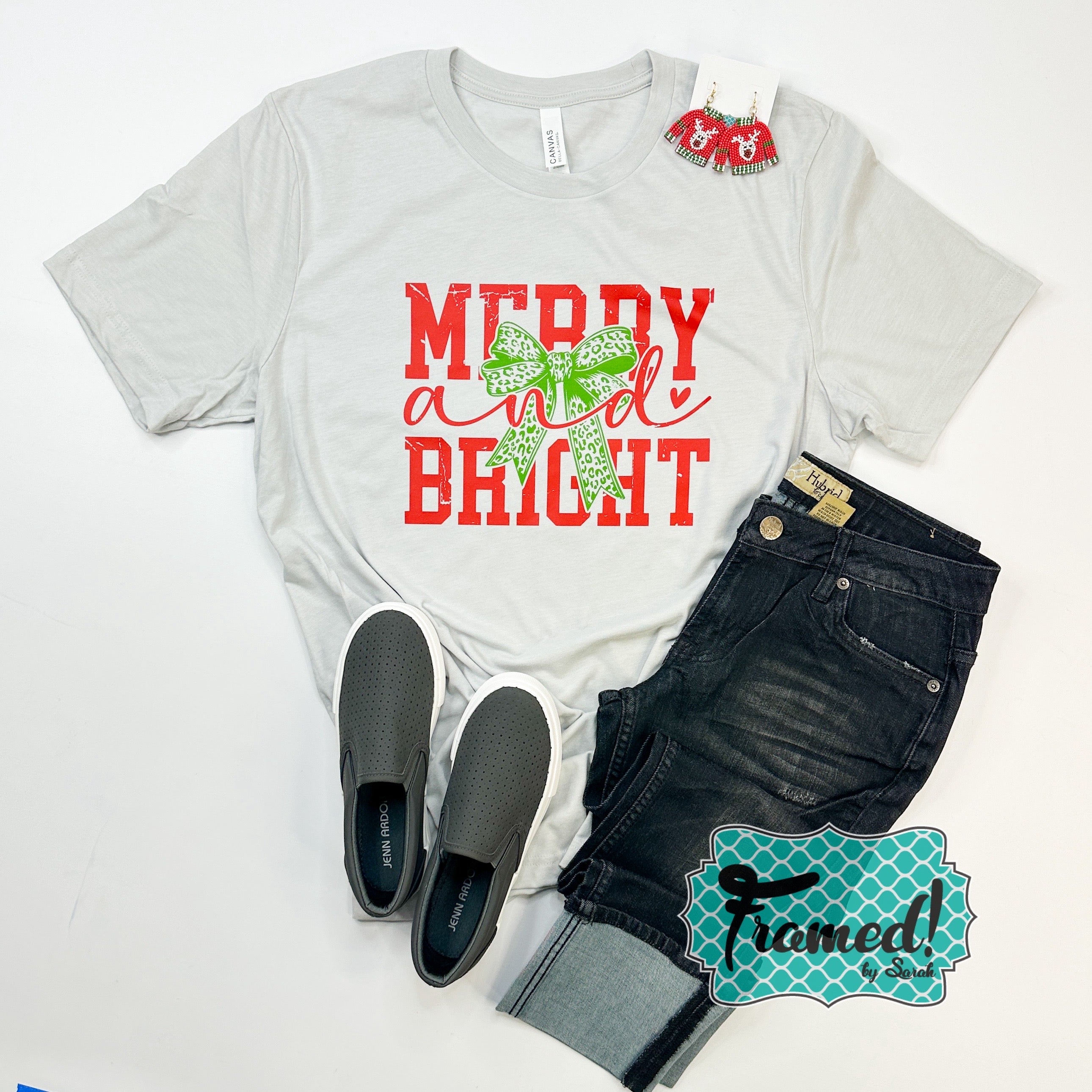 Light Gray 'Merry & Bright' Bow Graphic Tee