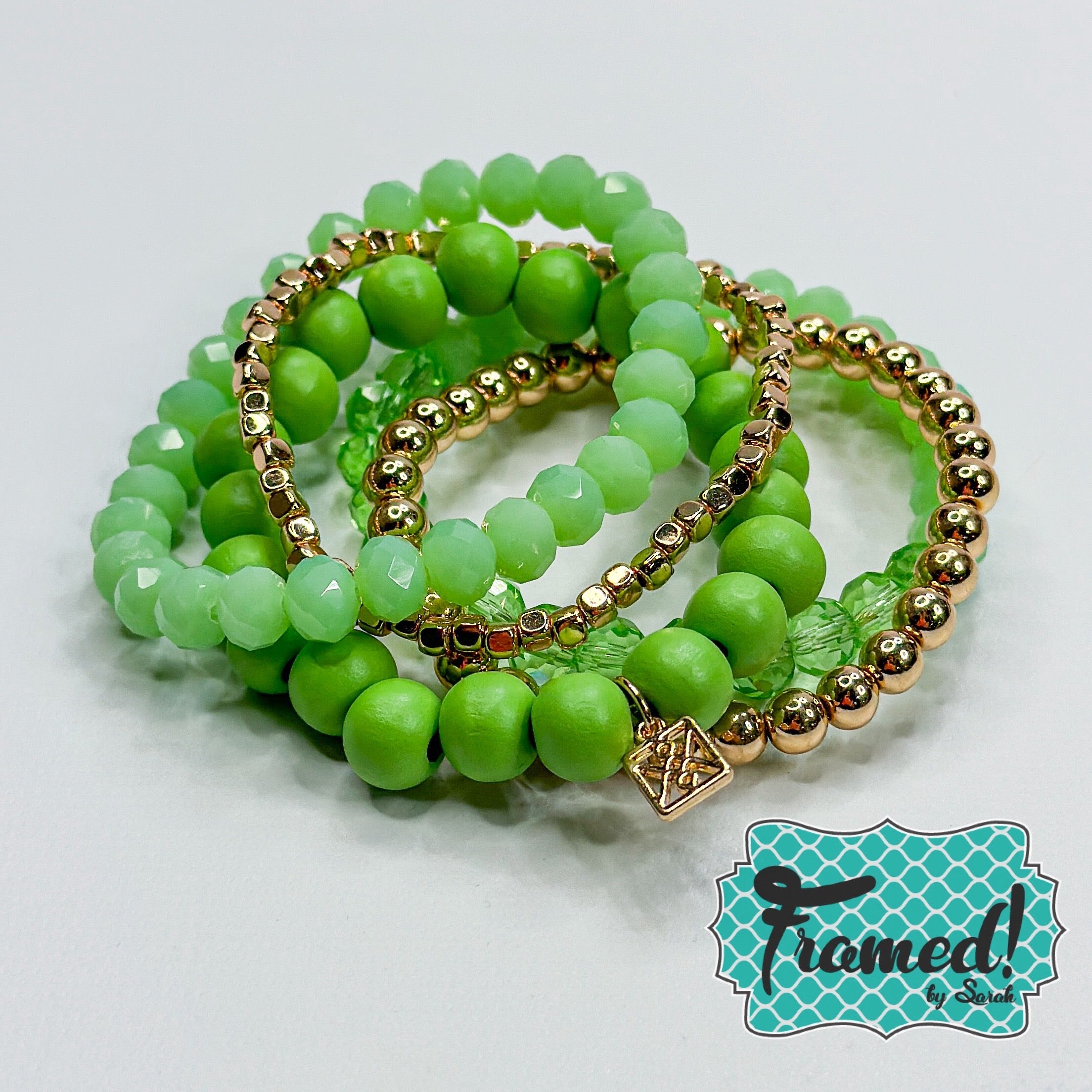 Light Green Beaded Bracelet Stack