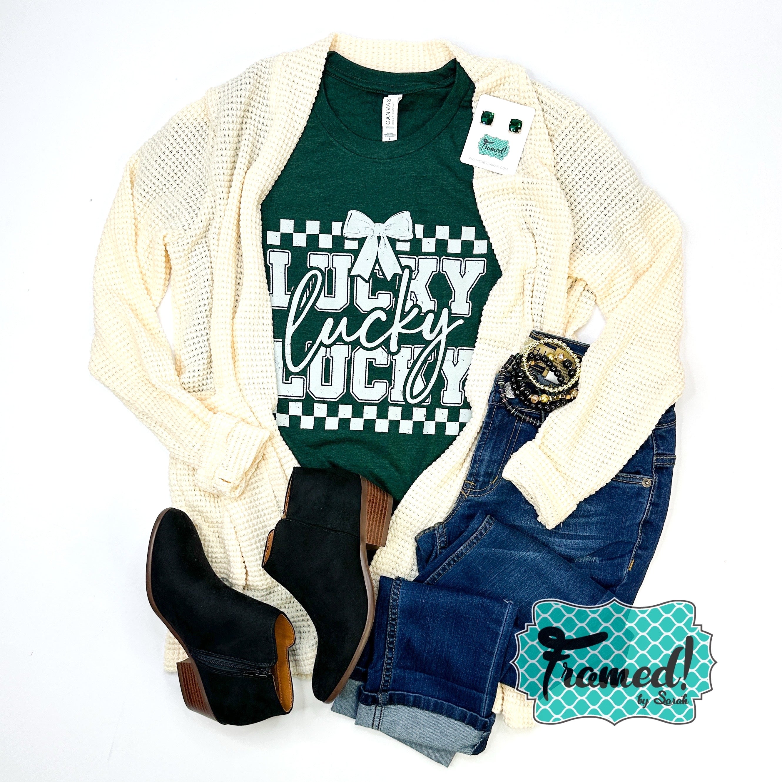 Green 'Lucky with Bow' Graphic Tee