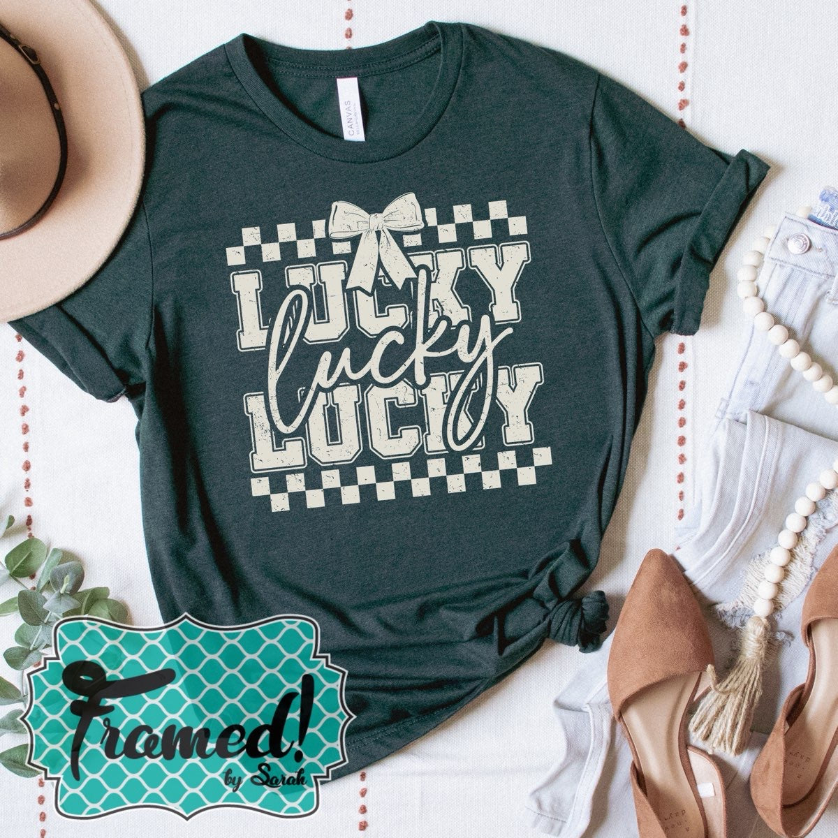 Green 'Lucky with Bow' Graphic Tee