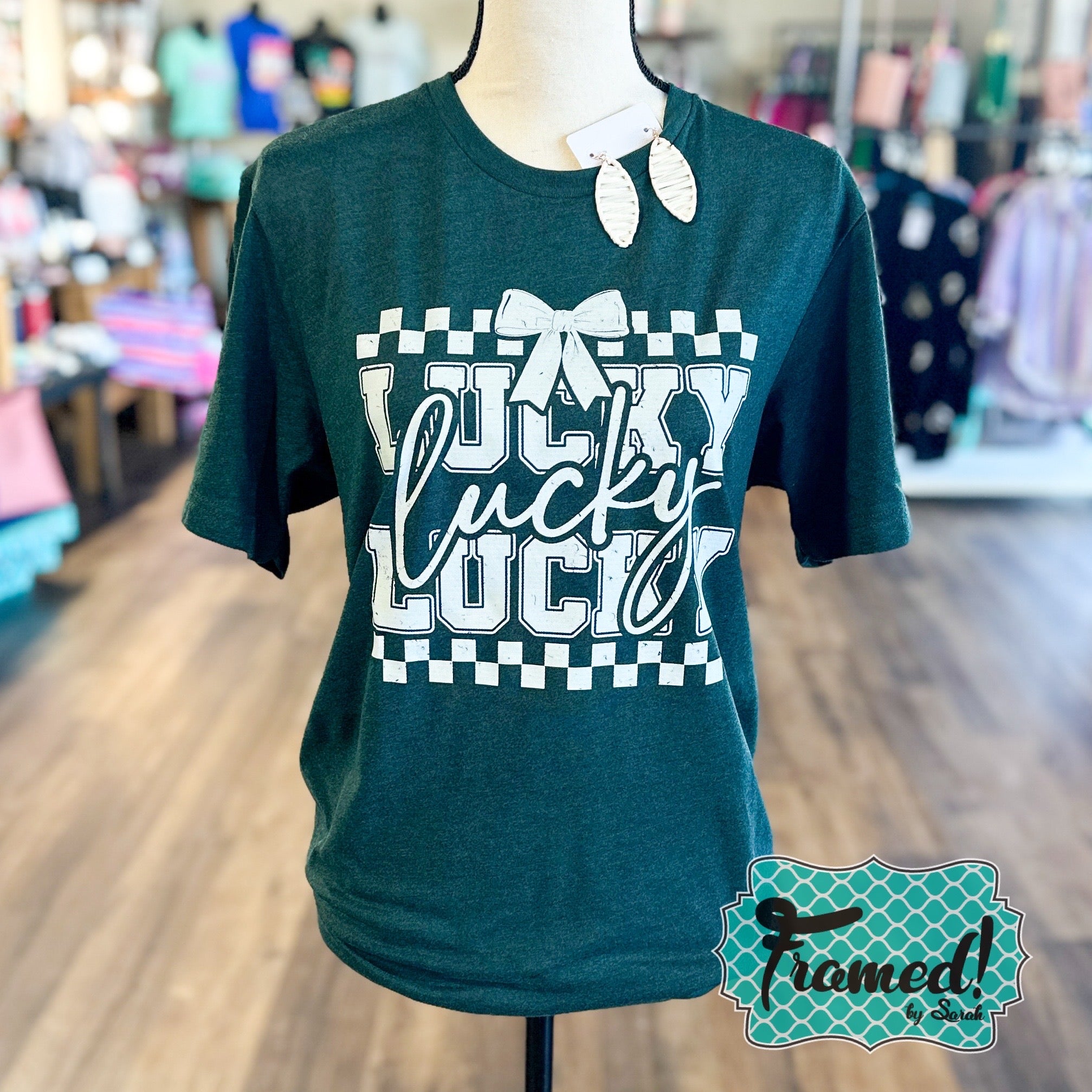 Green 'Lucky with Bow' Graphic Tee