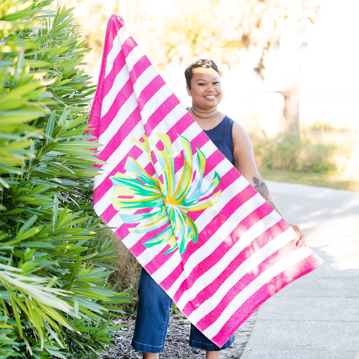 Palm Stripe Beach Towel