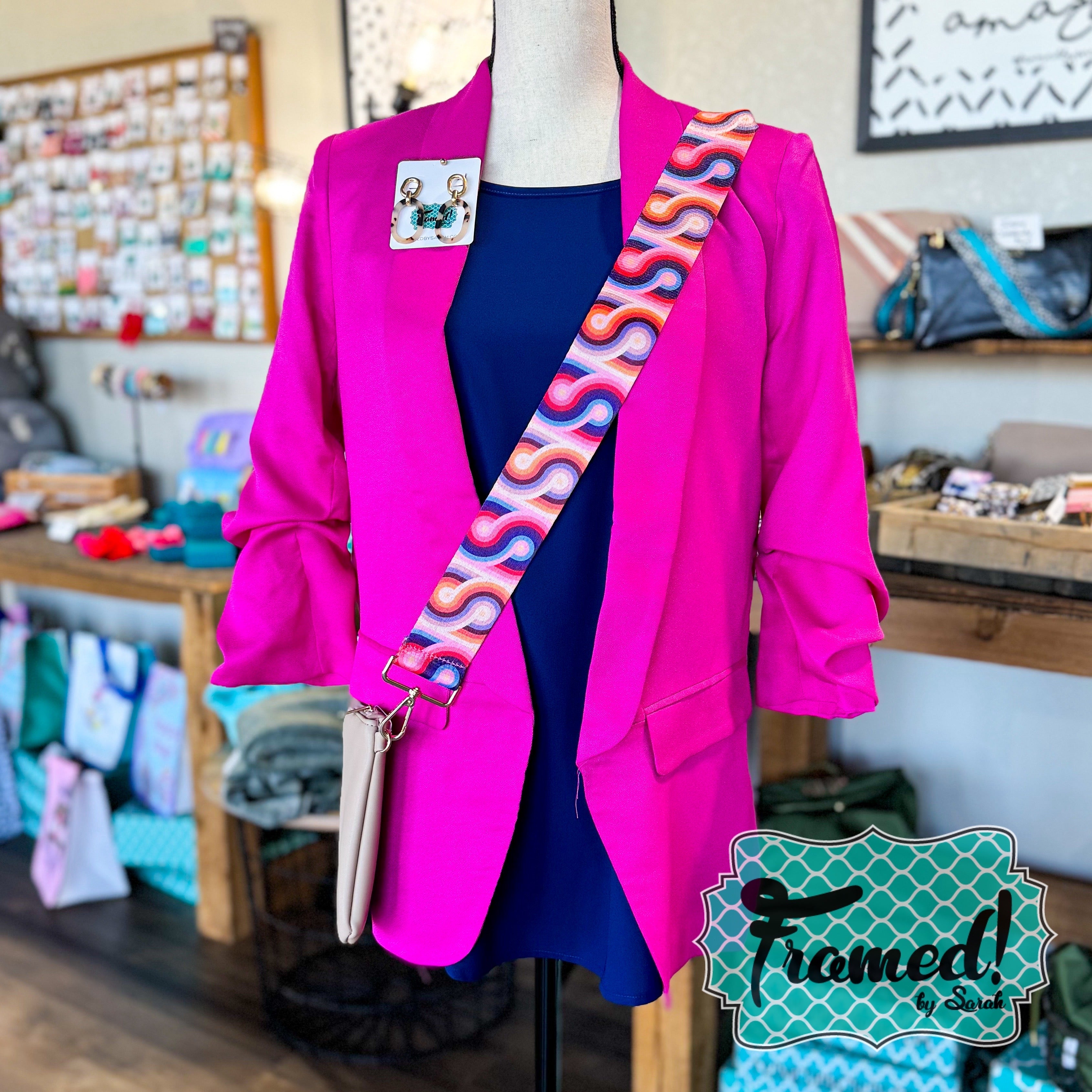 Magenta Collared Blazer with Ruched Sleeves