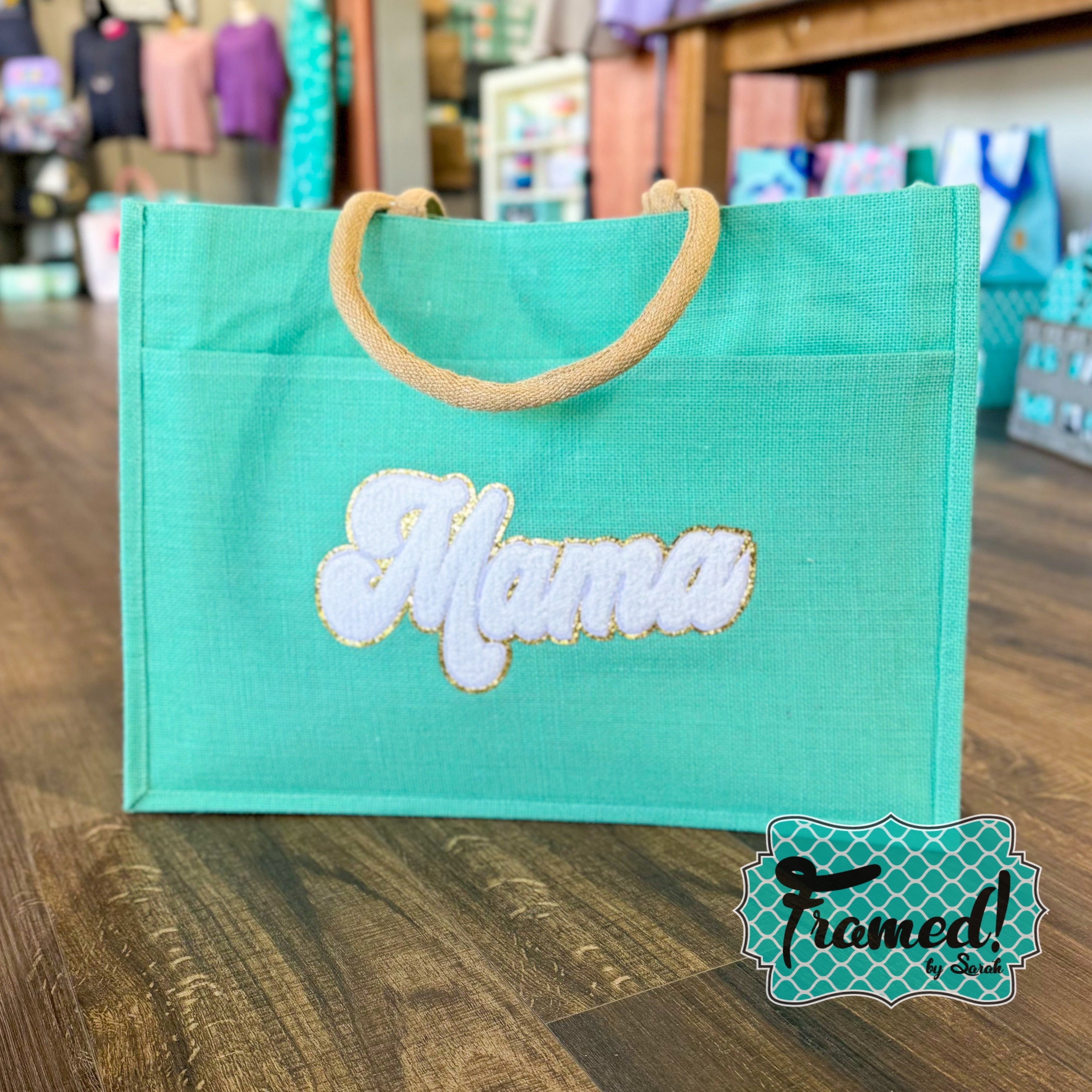 Jute Tote with 'Mama' Chenille Patch