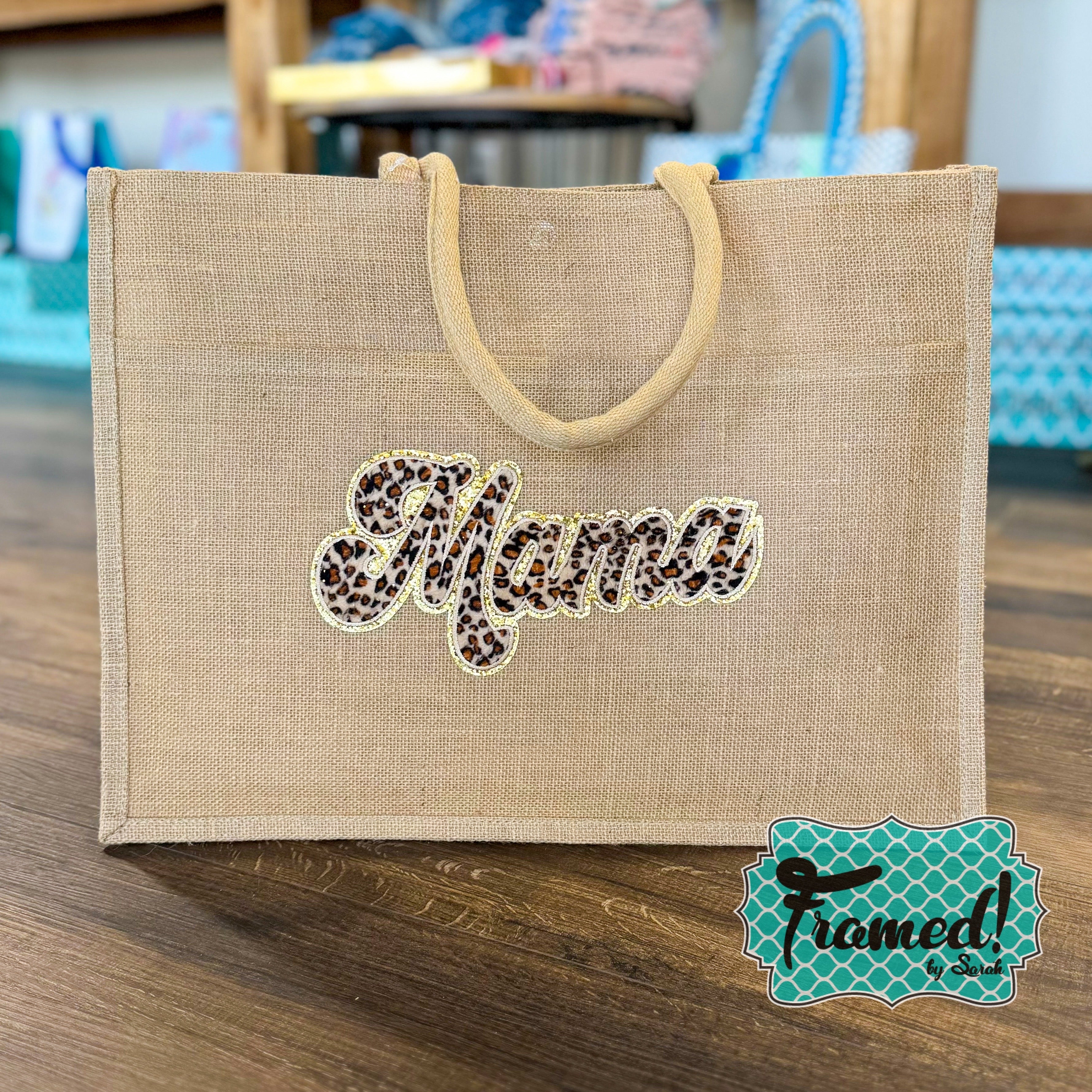 Jute Tote with 'Mama' Chenille Patch