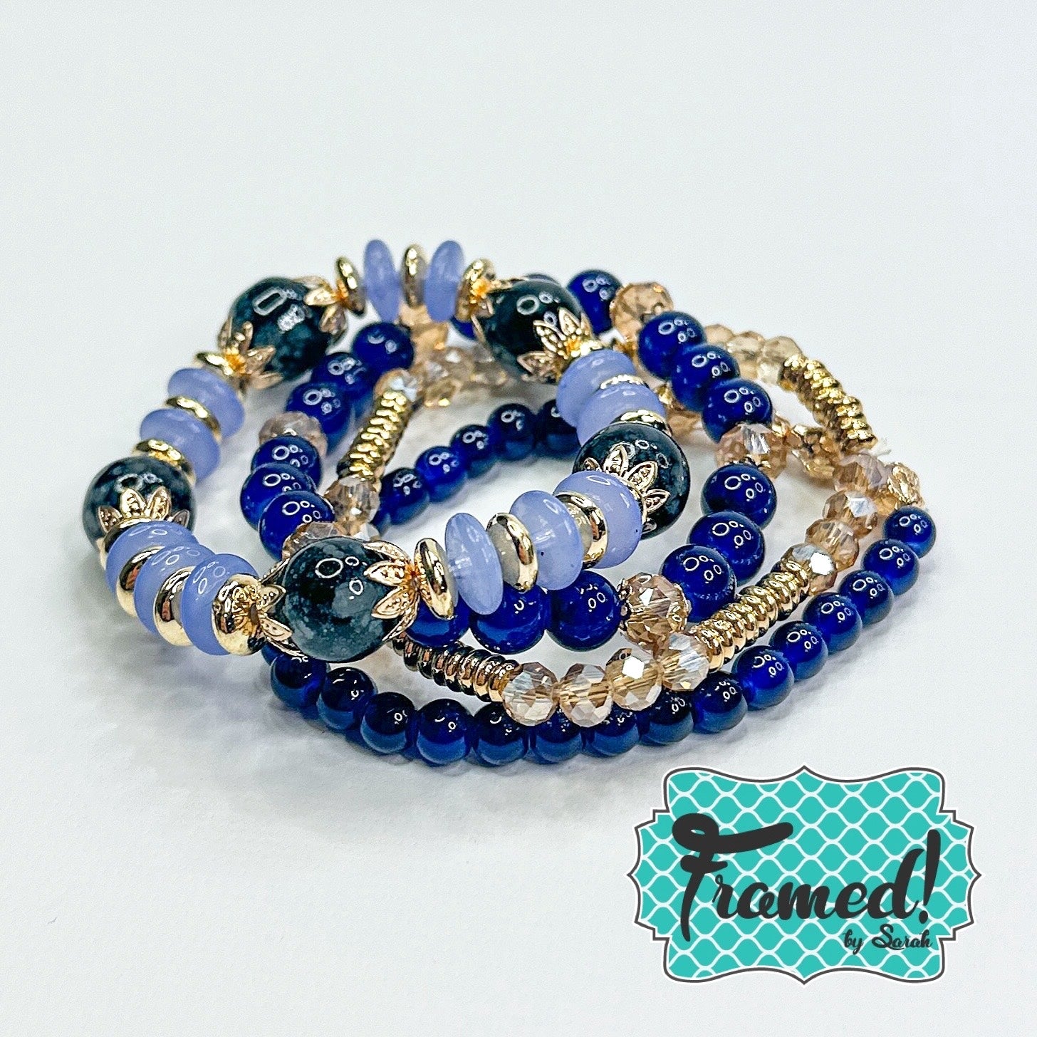 Navy Blue Beaded Bracelet Stack