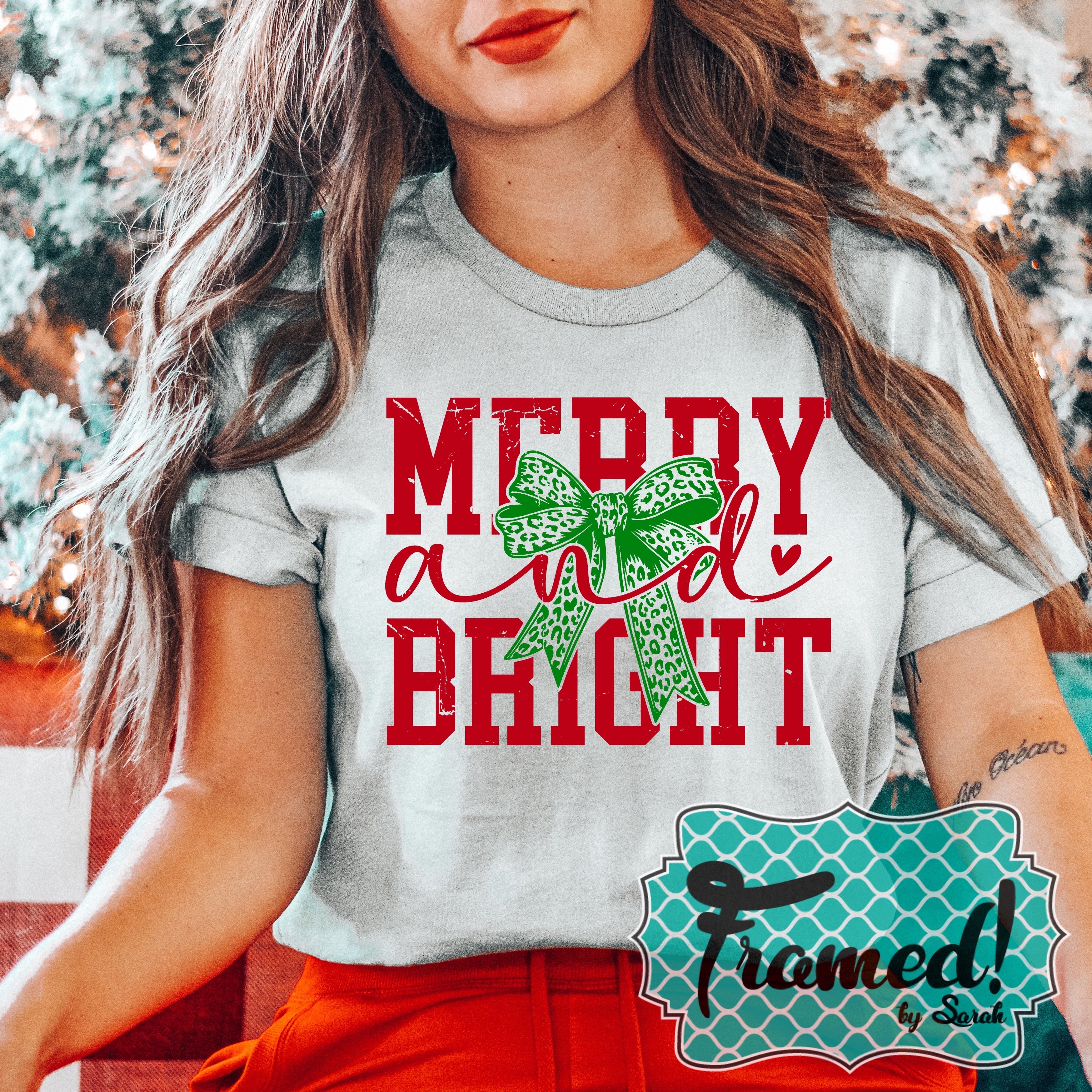 Light Gray 'Merry & Bright' Bow Graphic Tee