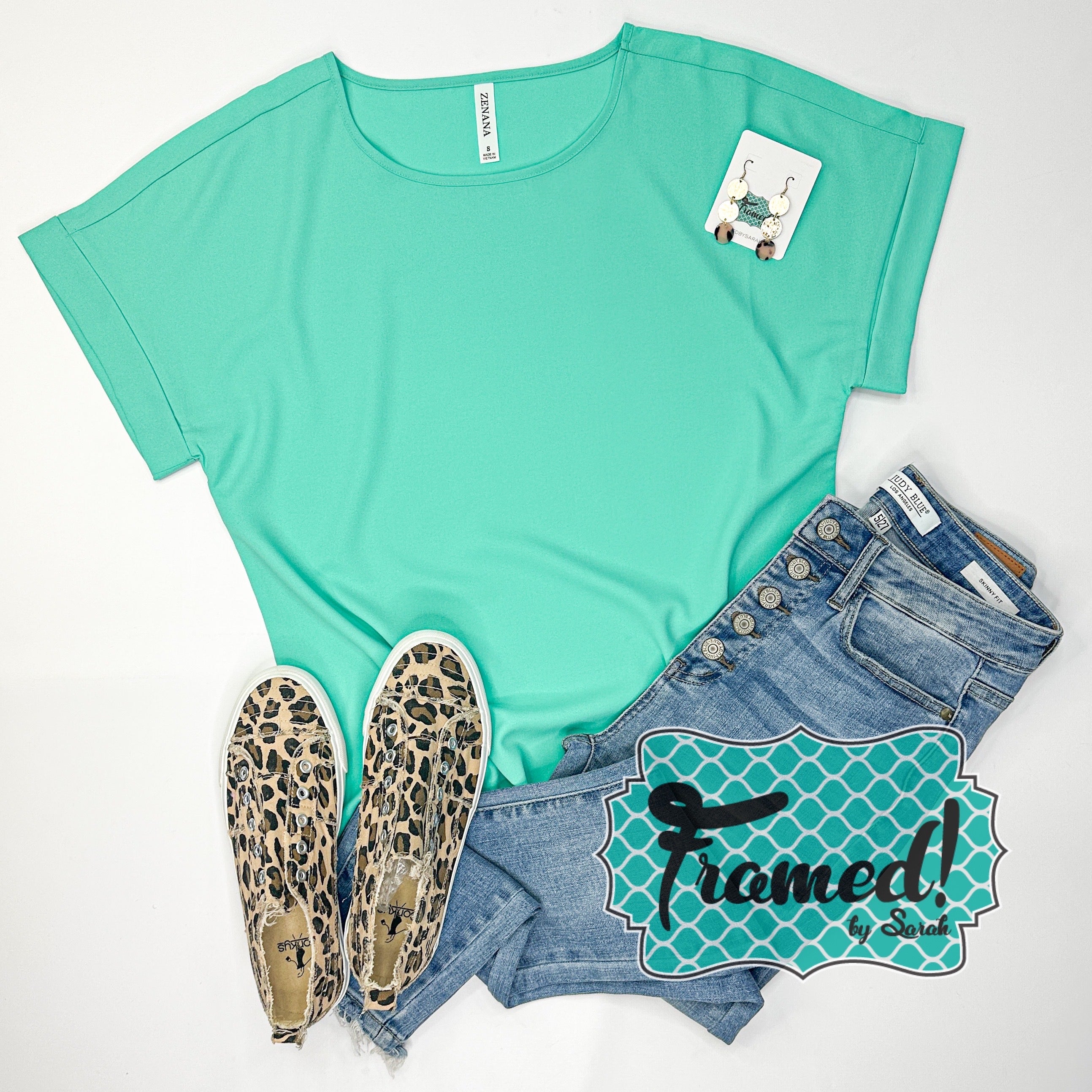 Mint Rolled Sleeve Top (3X Only)
