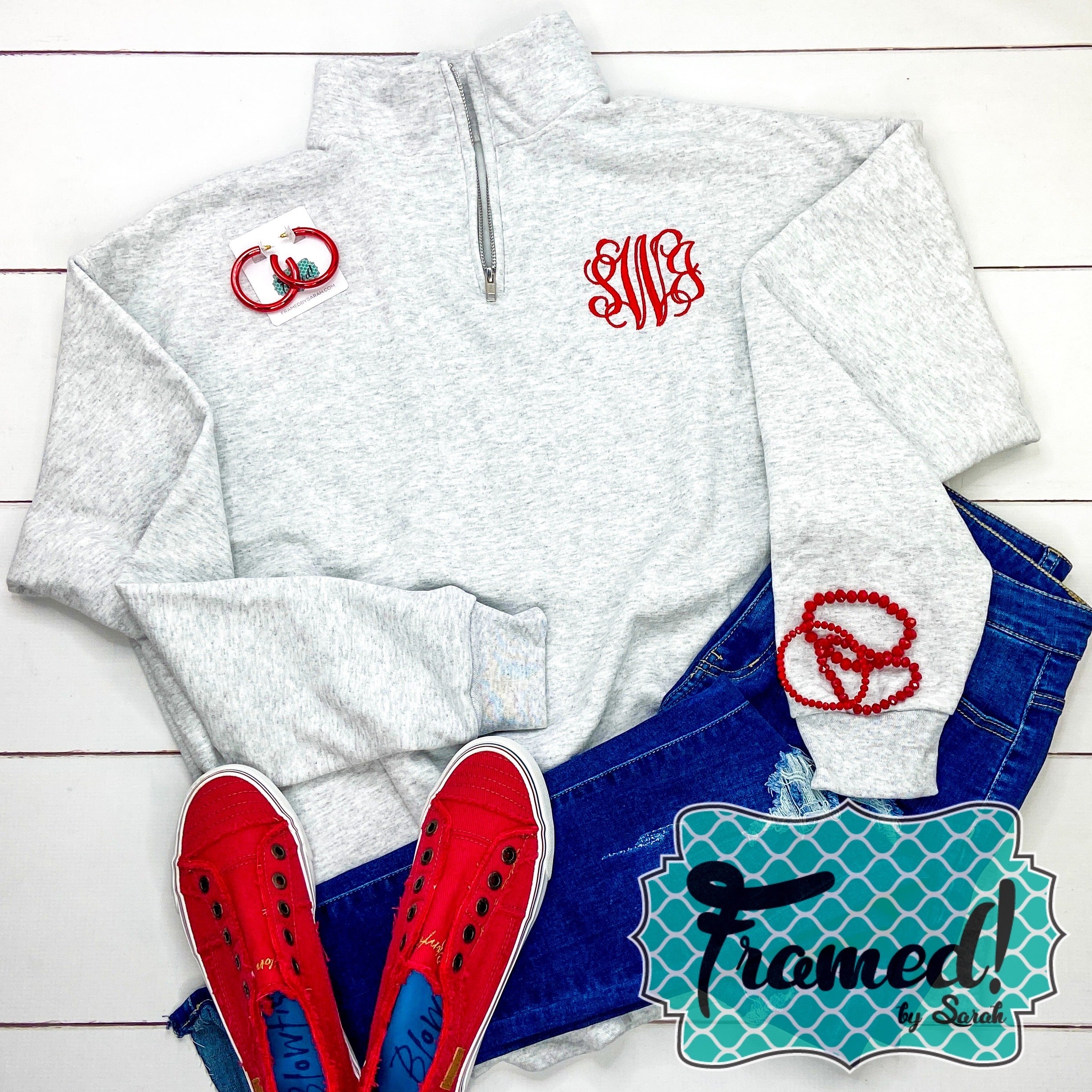 Ash Gray Monogrammed Quarter Zip Pullover