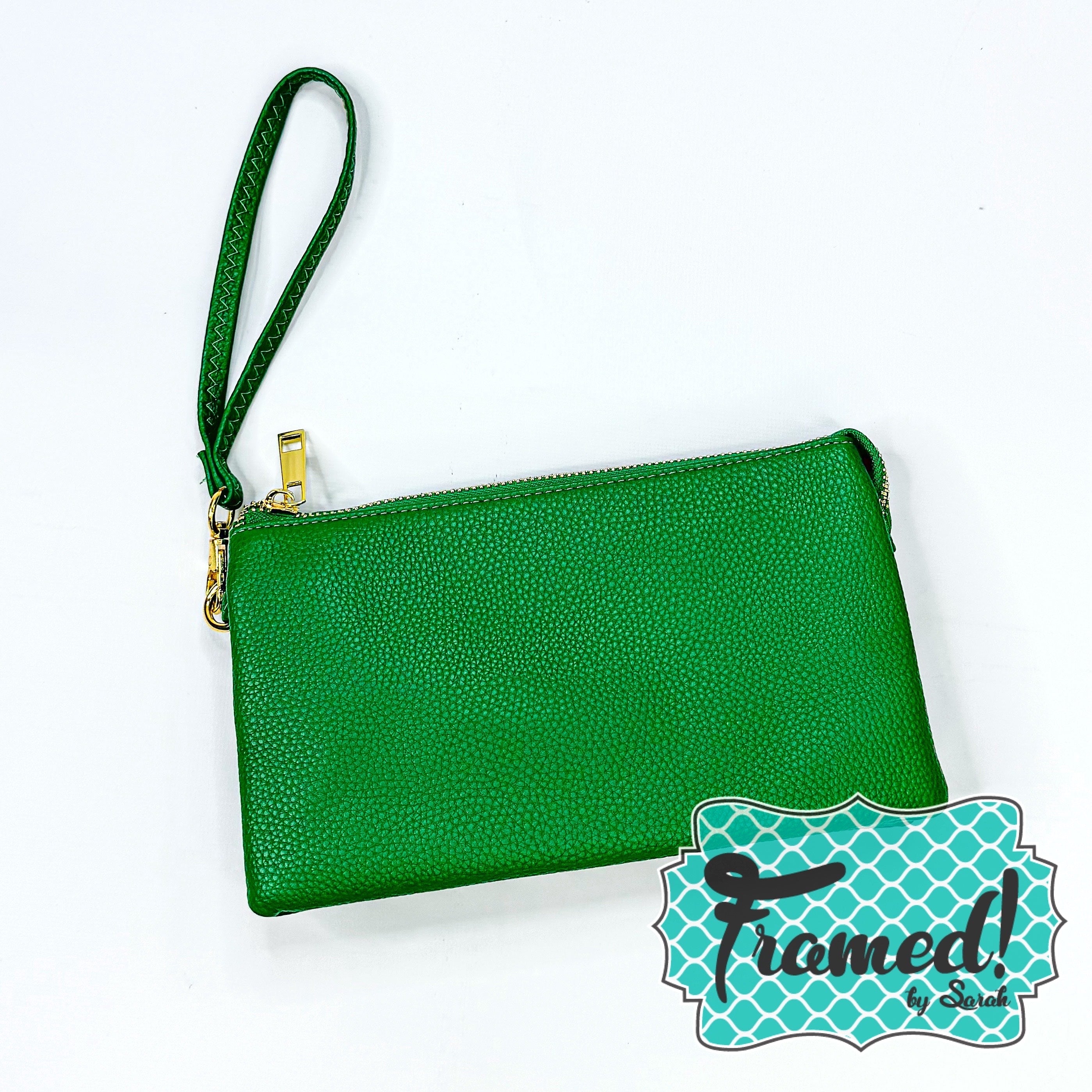 Green Monogrammed Multi-Zip Crossbody Purse