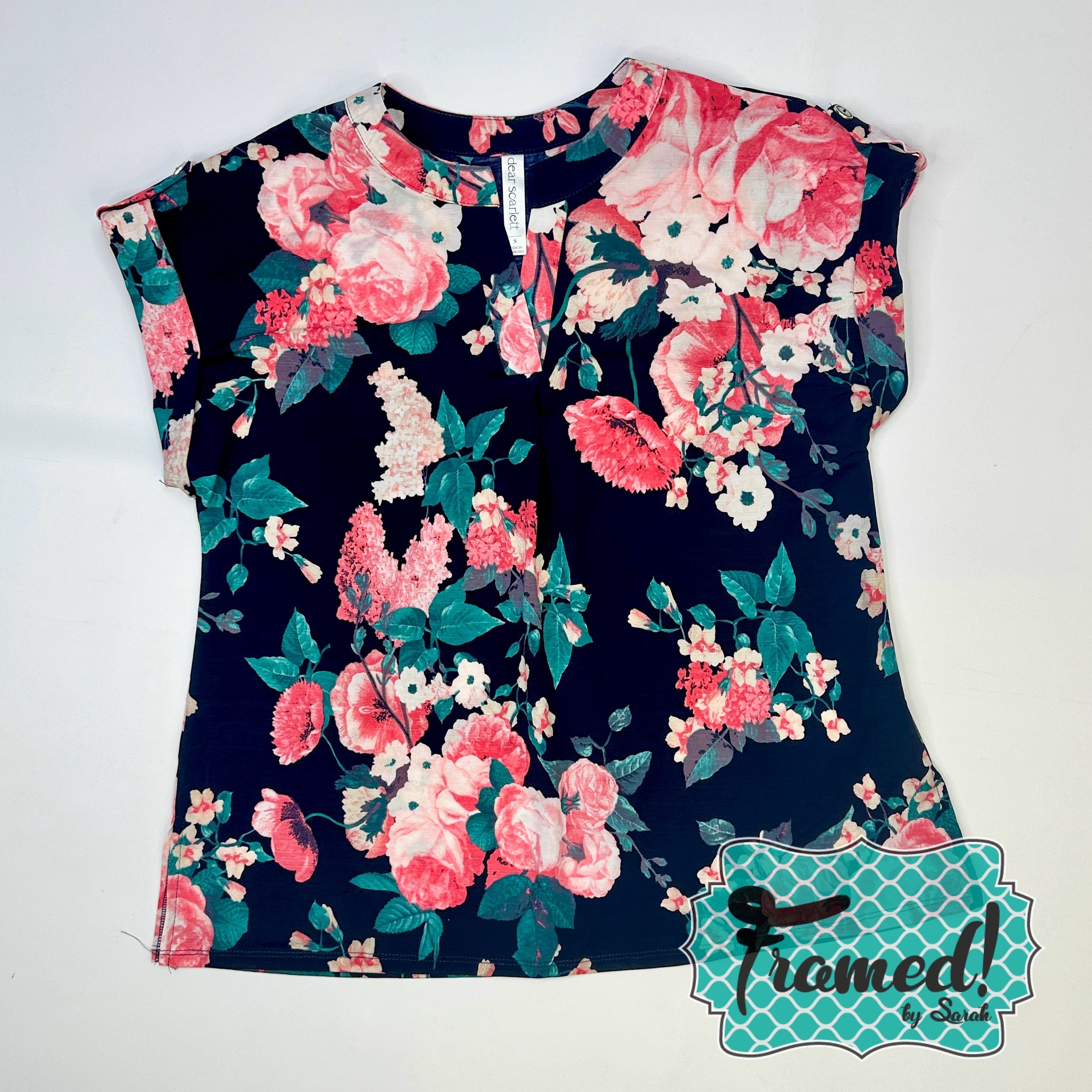 Navy Floral V-Neck Top