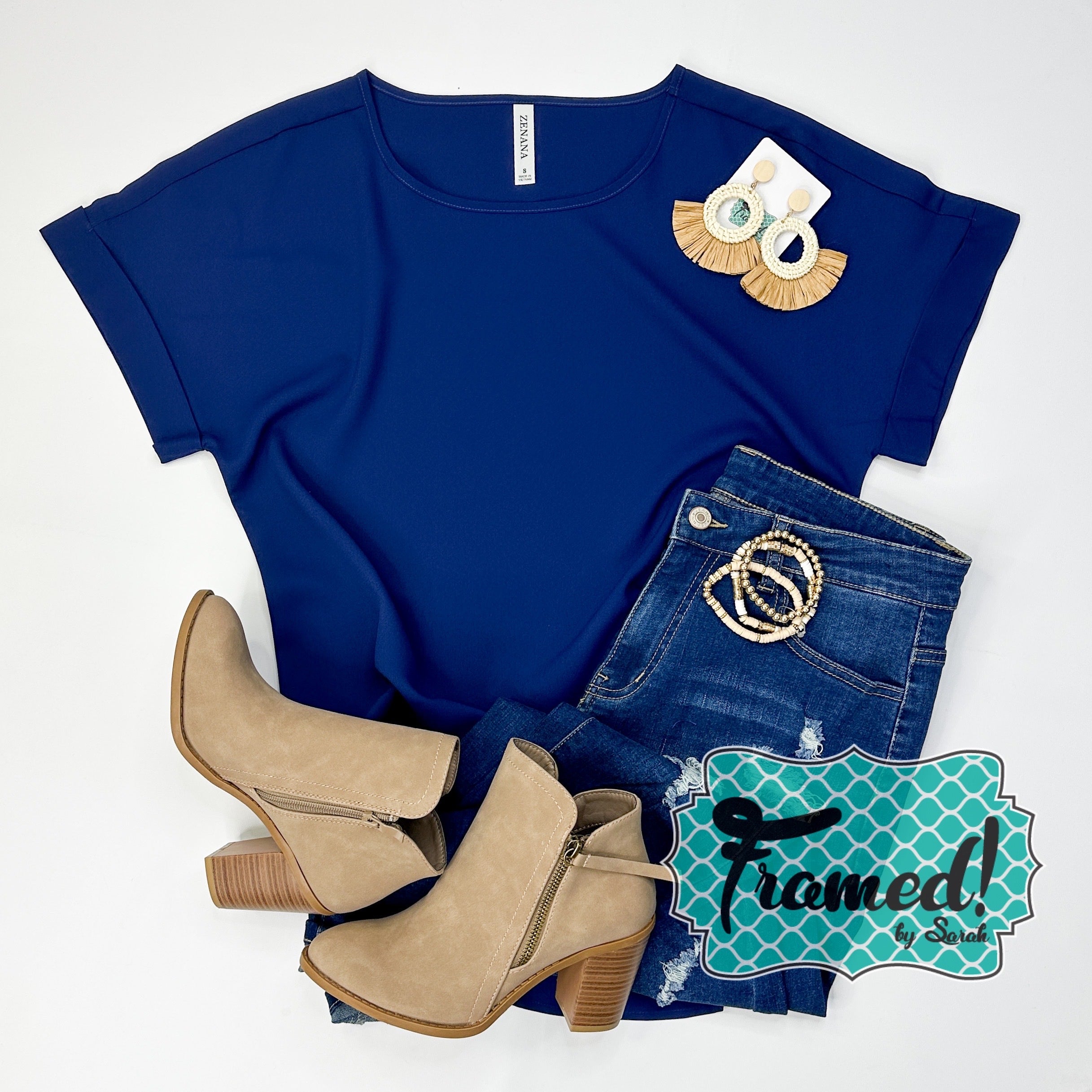 Navy Blue Rolled Sleeve Top