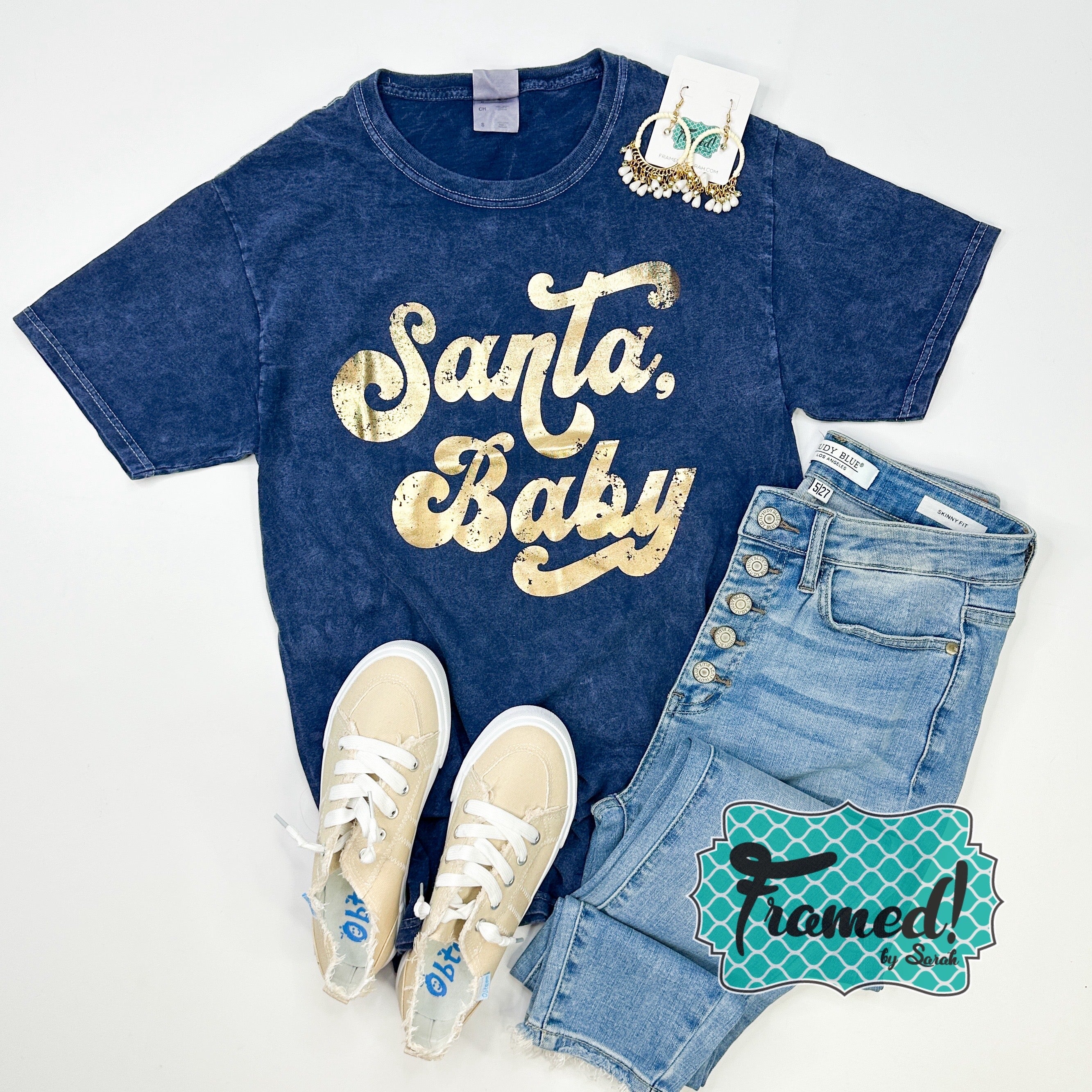 Washed Navy 'Santa Baby' Christmas Tee