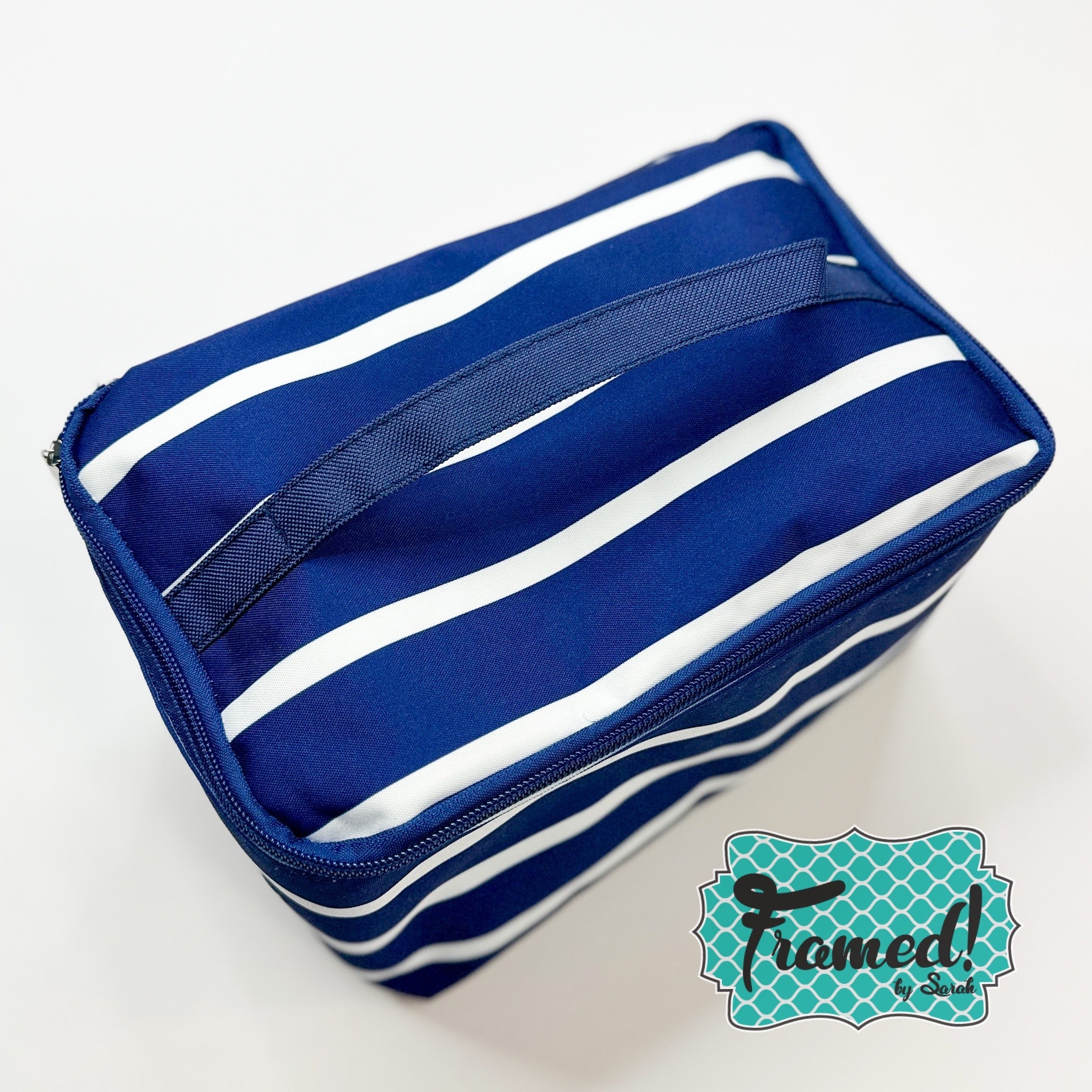 Navy & White Stripe Printed Cosmetic Bag