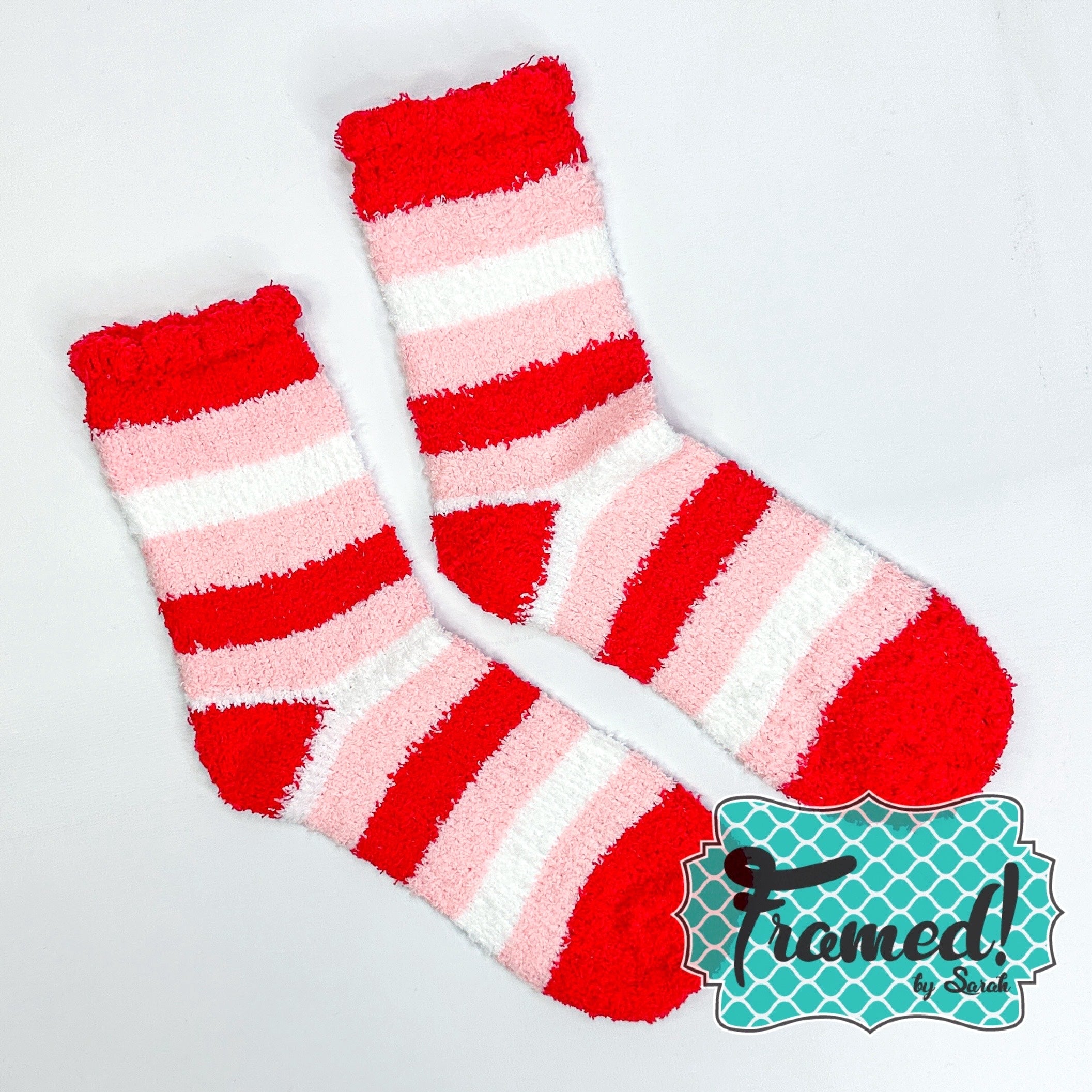 Red & Pink Striped Fuzzy Socks