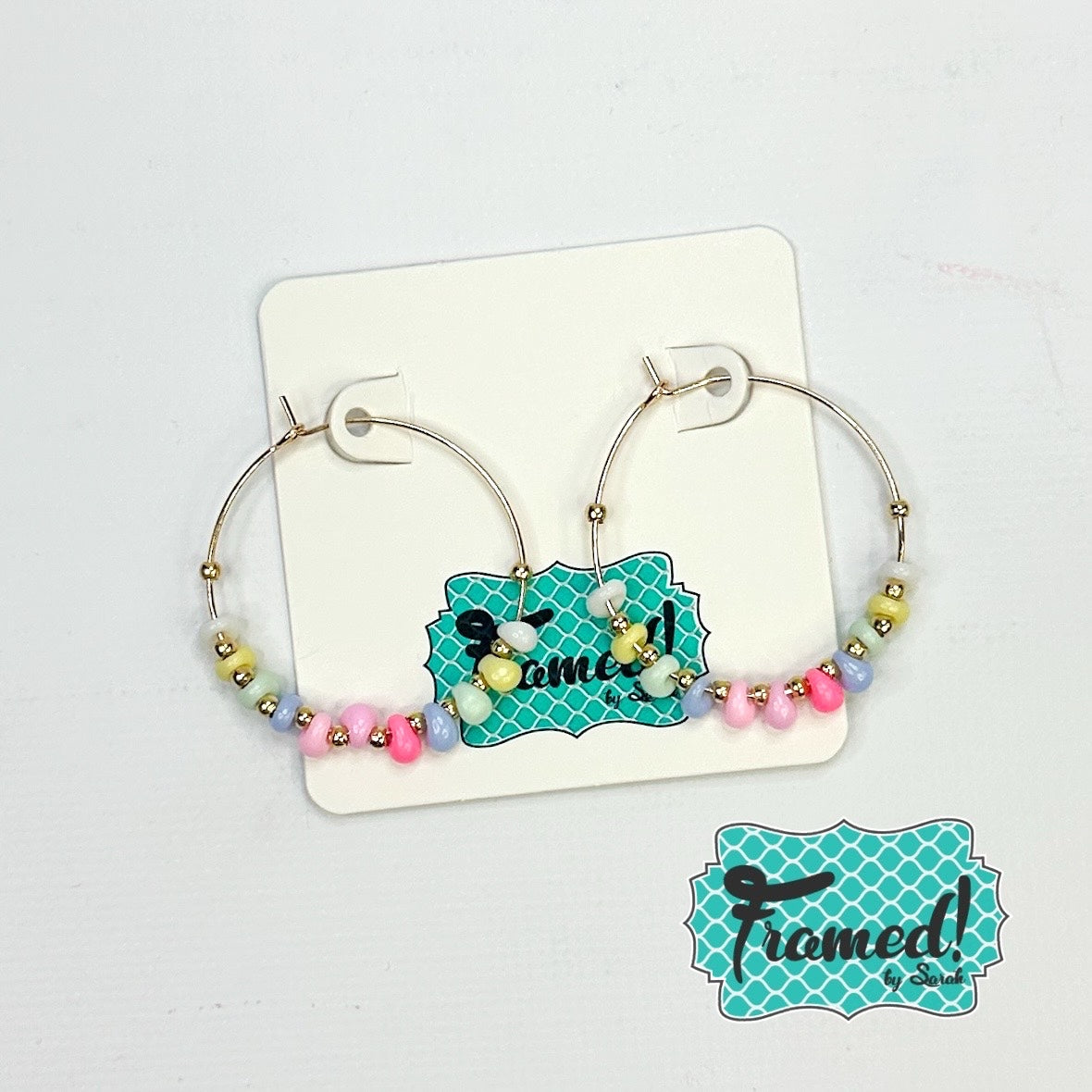 Pastel & Gold Beaded Hoop Earrings
